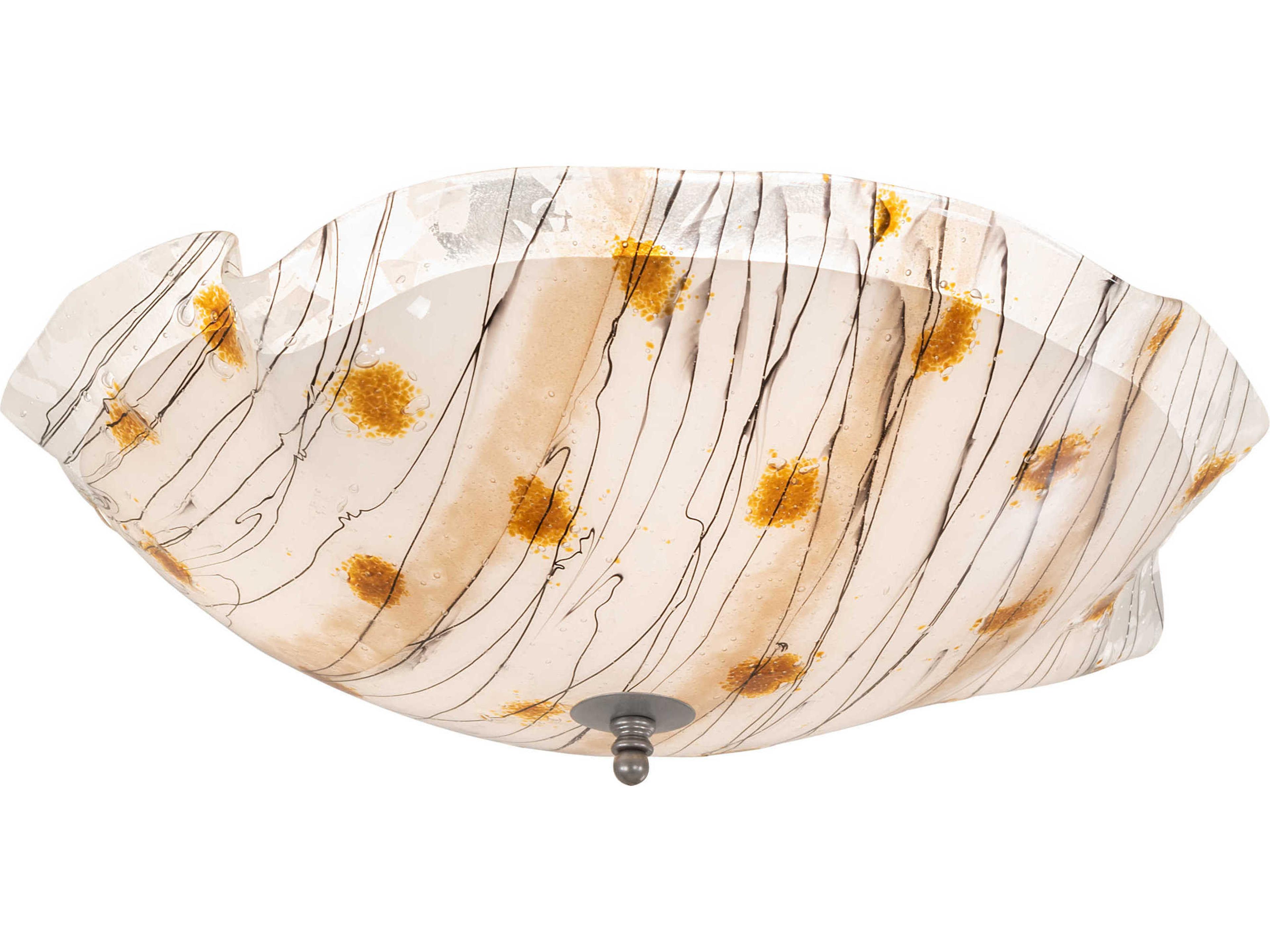 Organic Slumped 3-Light Chocolate White Black Iridescent Brown Glass Flush Mount