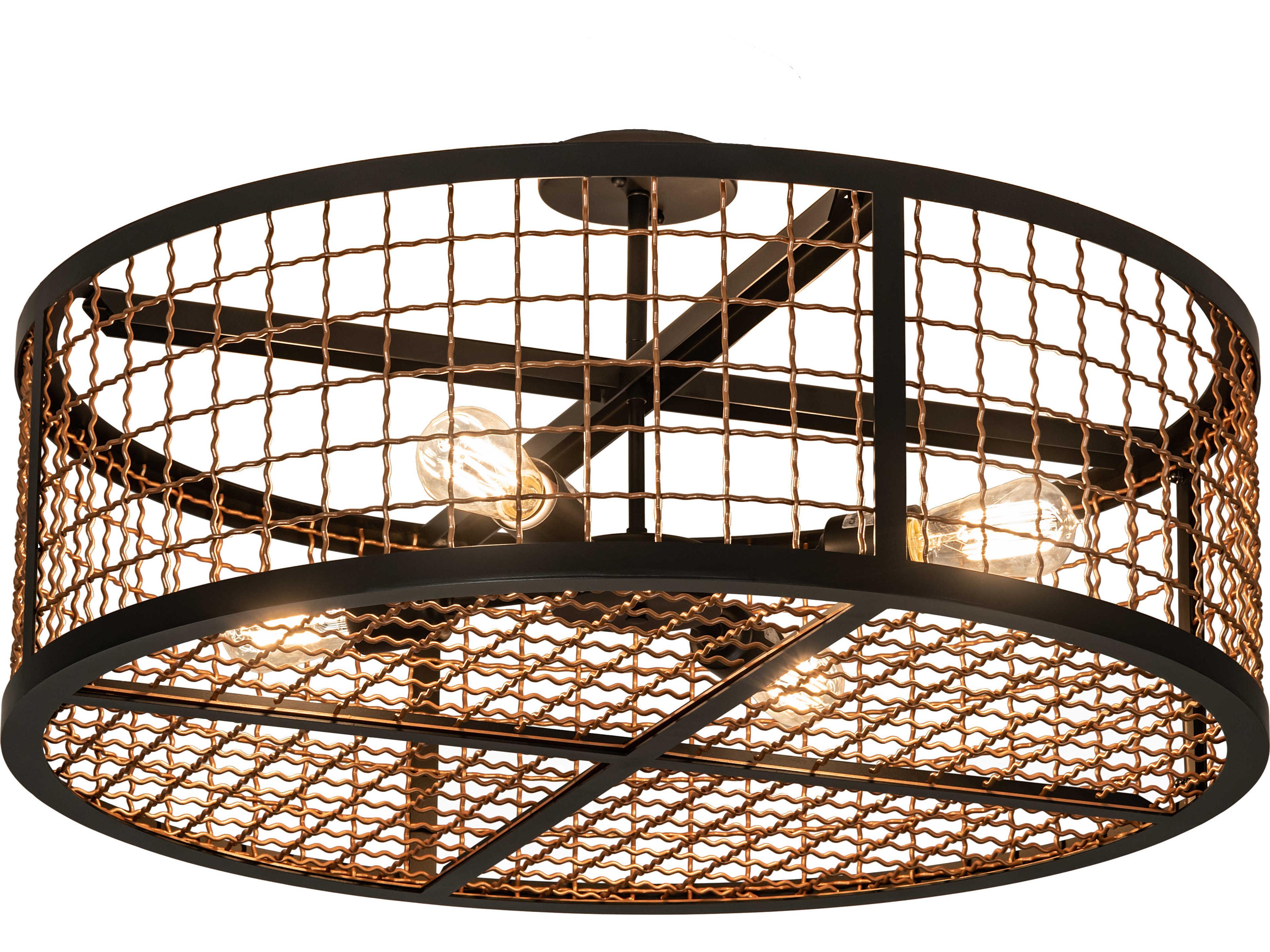 Paloma Golpe 4-Light Flat Black Metallic Bronze Drum Semi Flush Mount