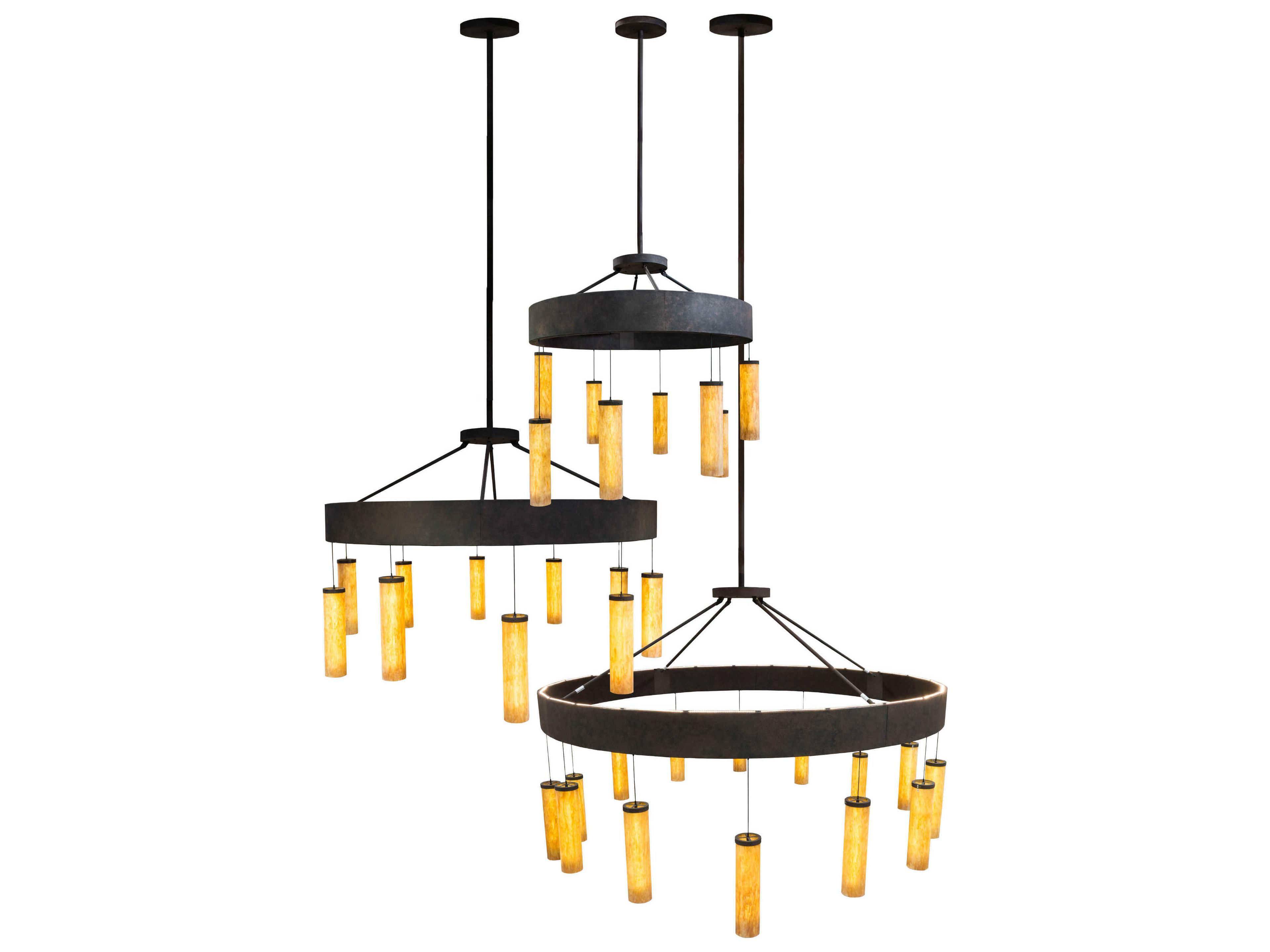 Led led Brown Glass Cylinder Tiered Pendant