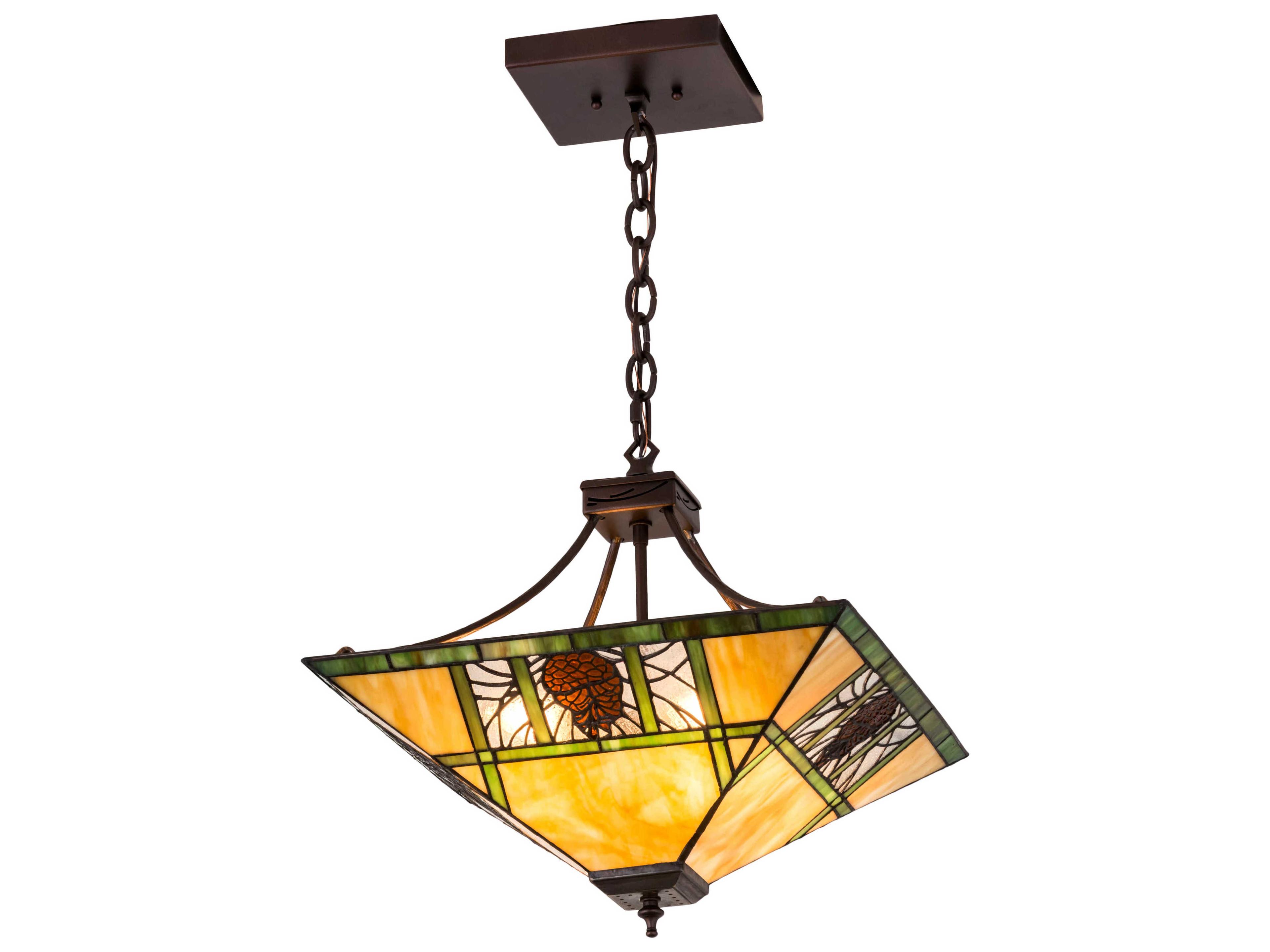 4-Light Bronze Glass Tiffany Pendant