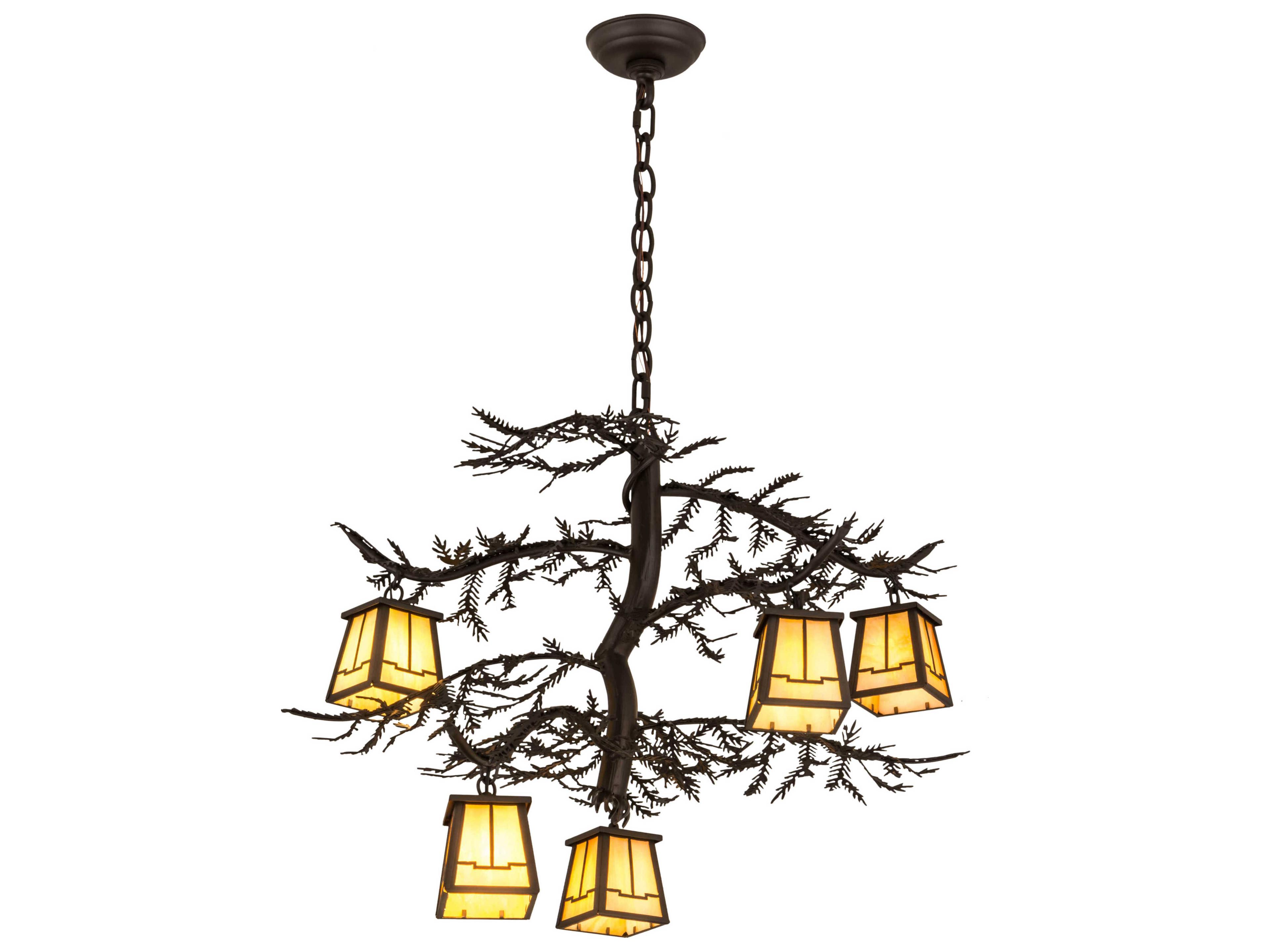 Pine Branch Valley View 5-Light Bronze Glass Tiered Pendant