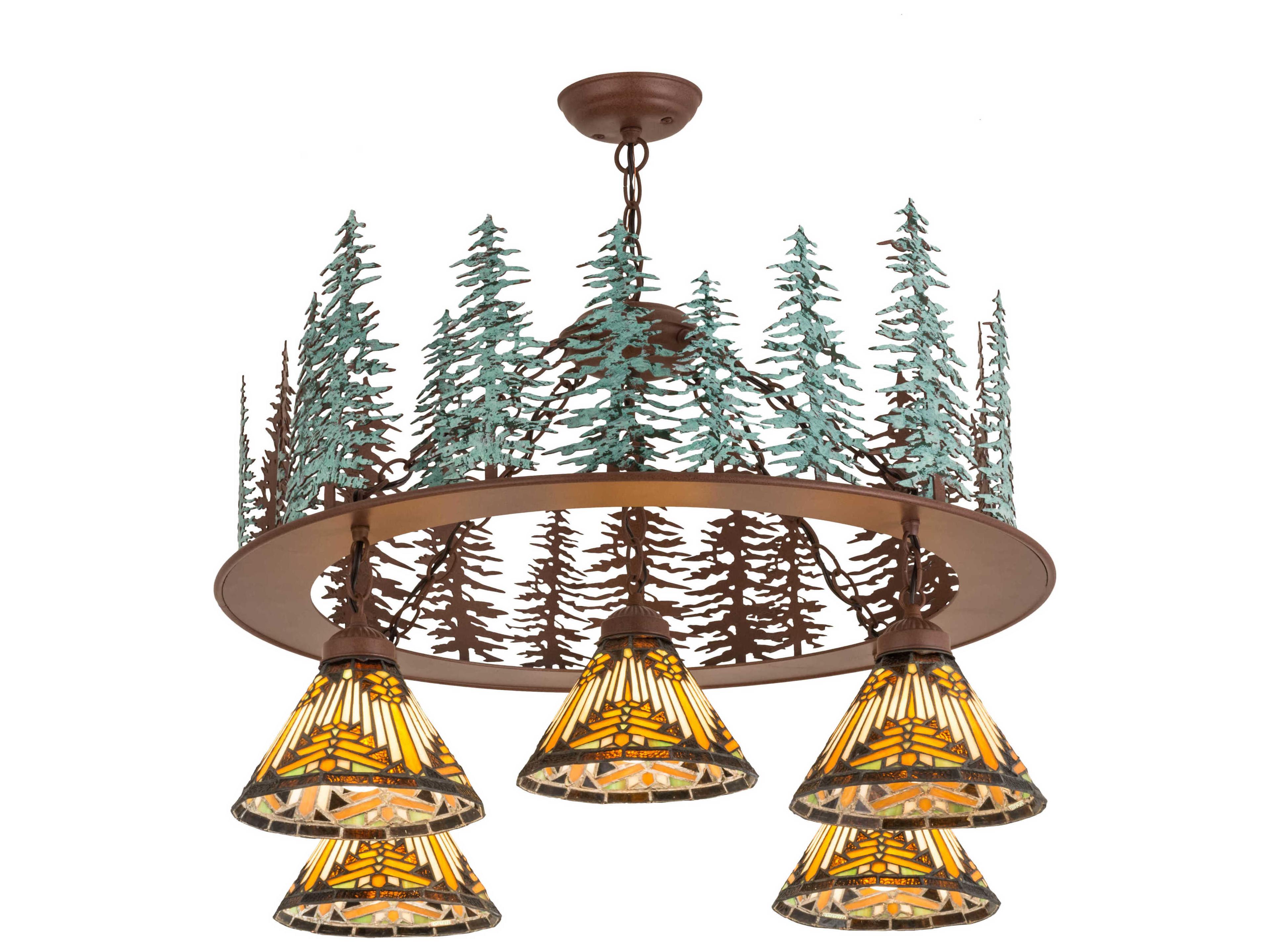 Nuevo Mission 5-Light Brown Glass Tiffany Pendant