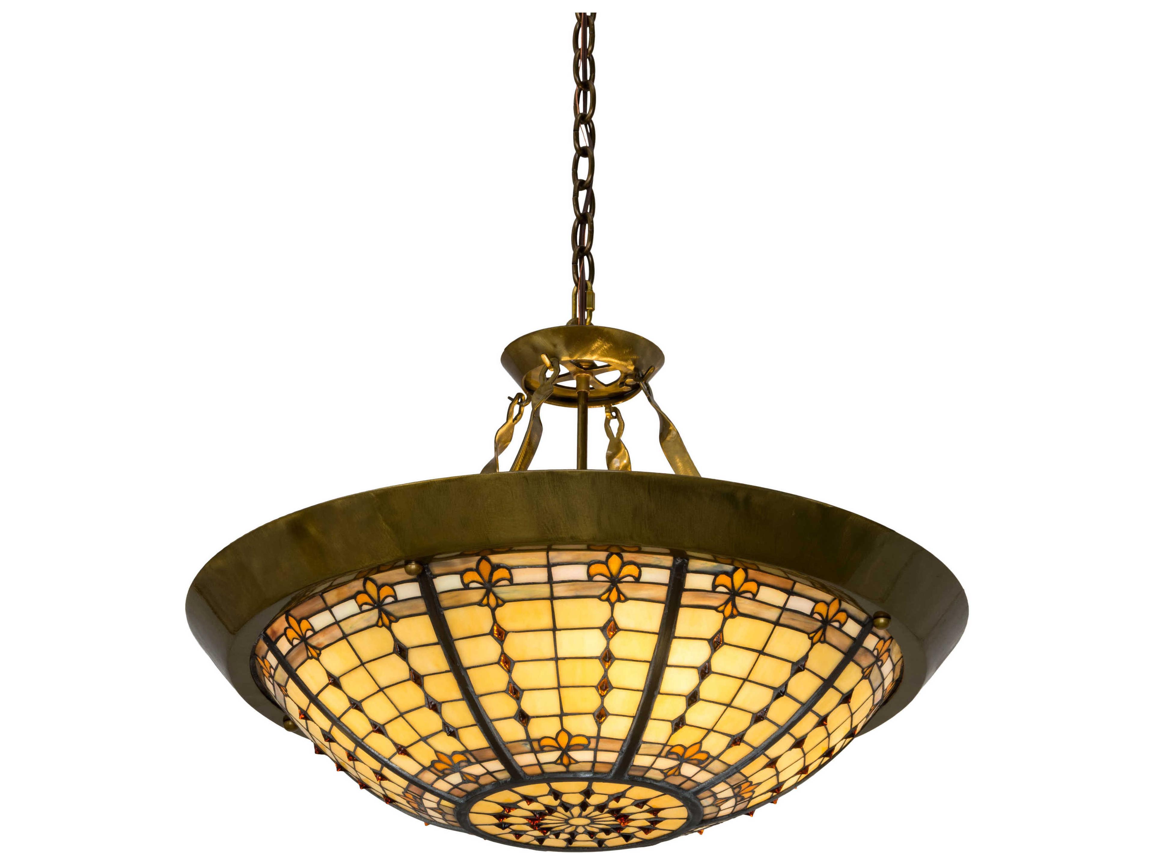 4-Light Brass Glass Tiffany Bowl Pendant