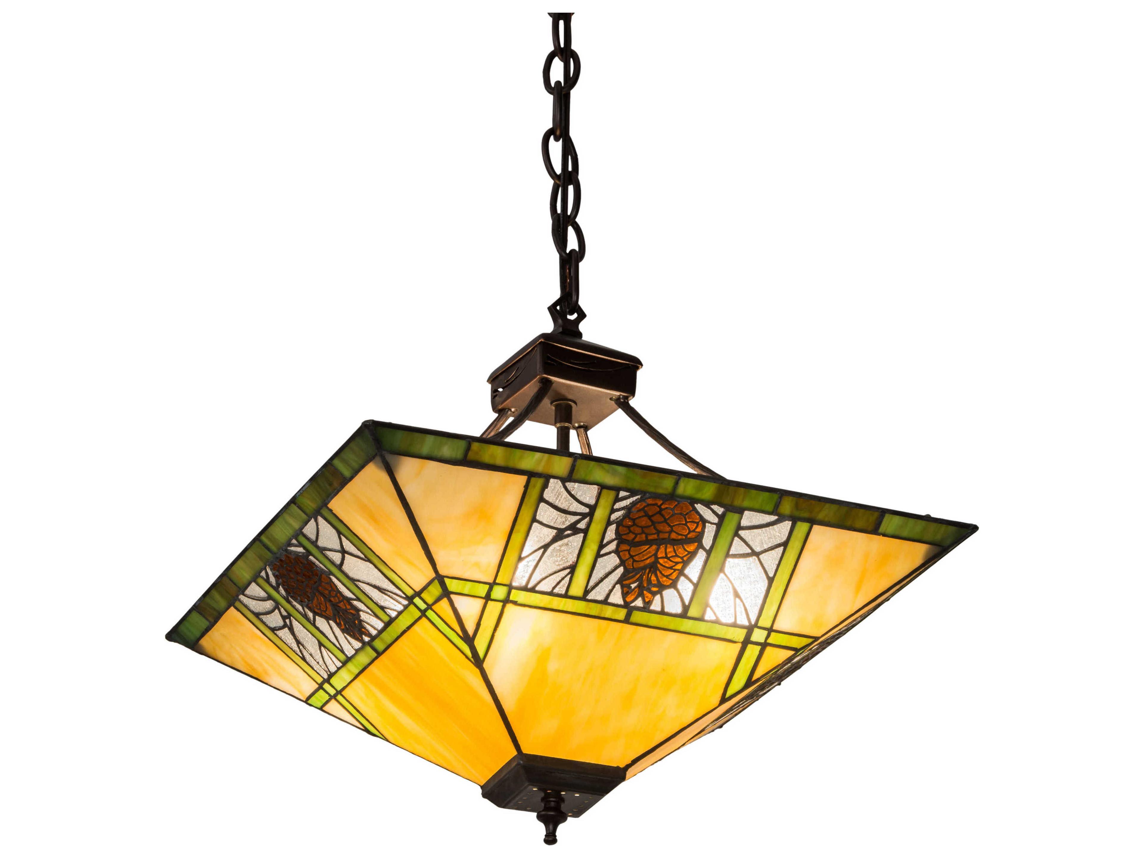 4-Light Bronze Glass Tiffany Geometric Pendant