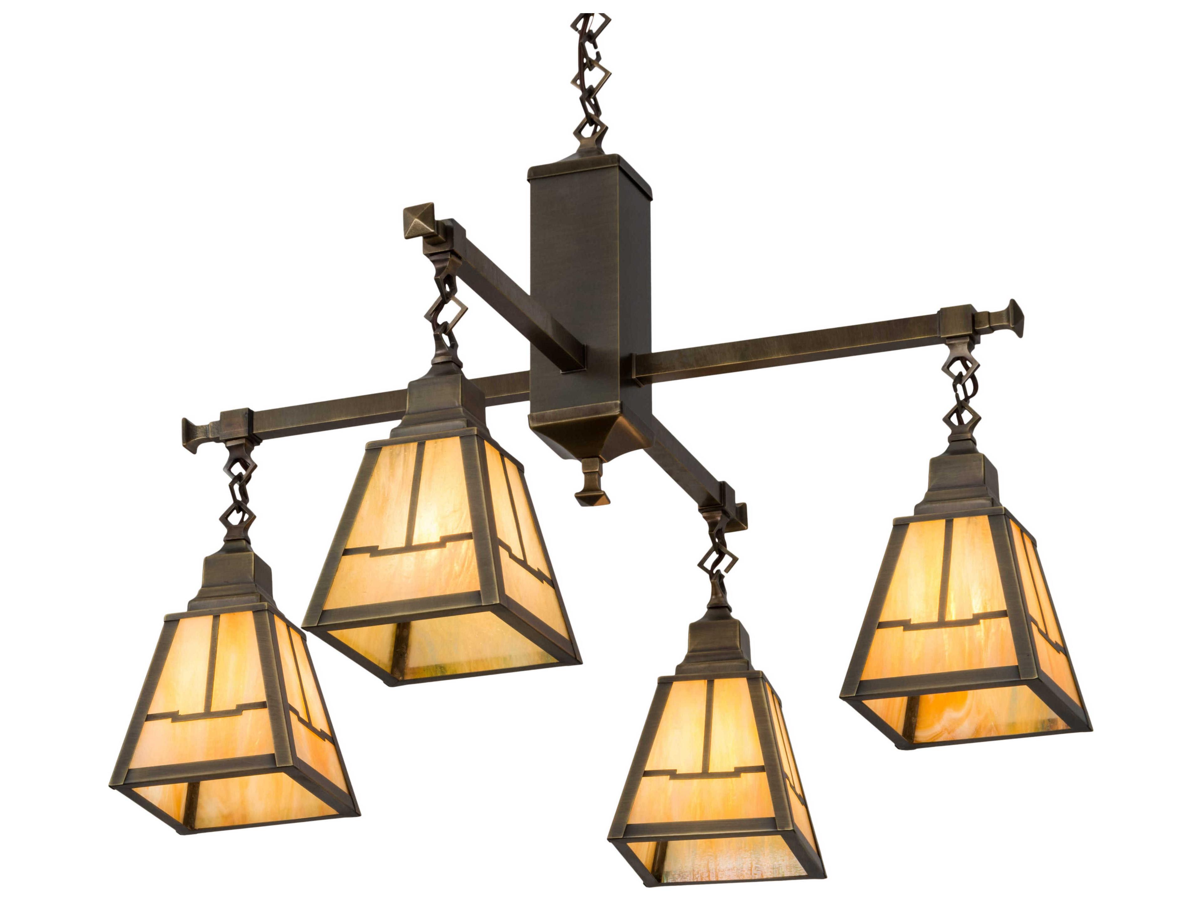 4-Light Brass Glass Pendant