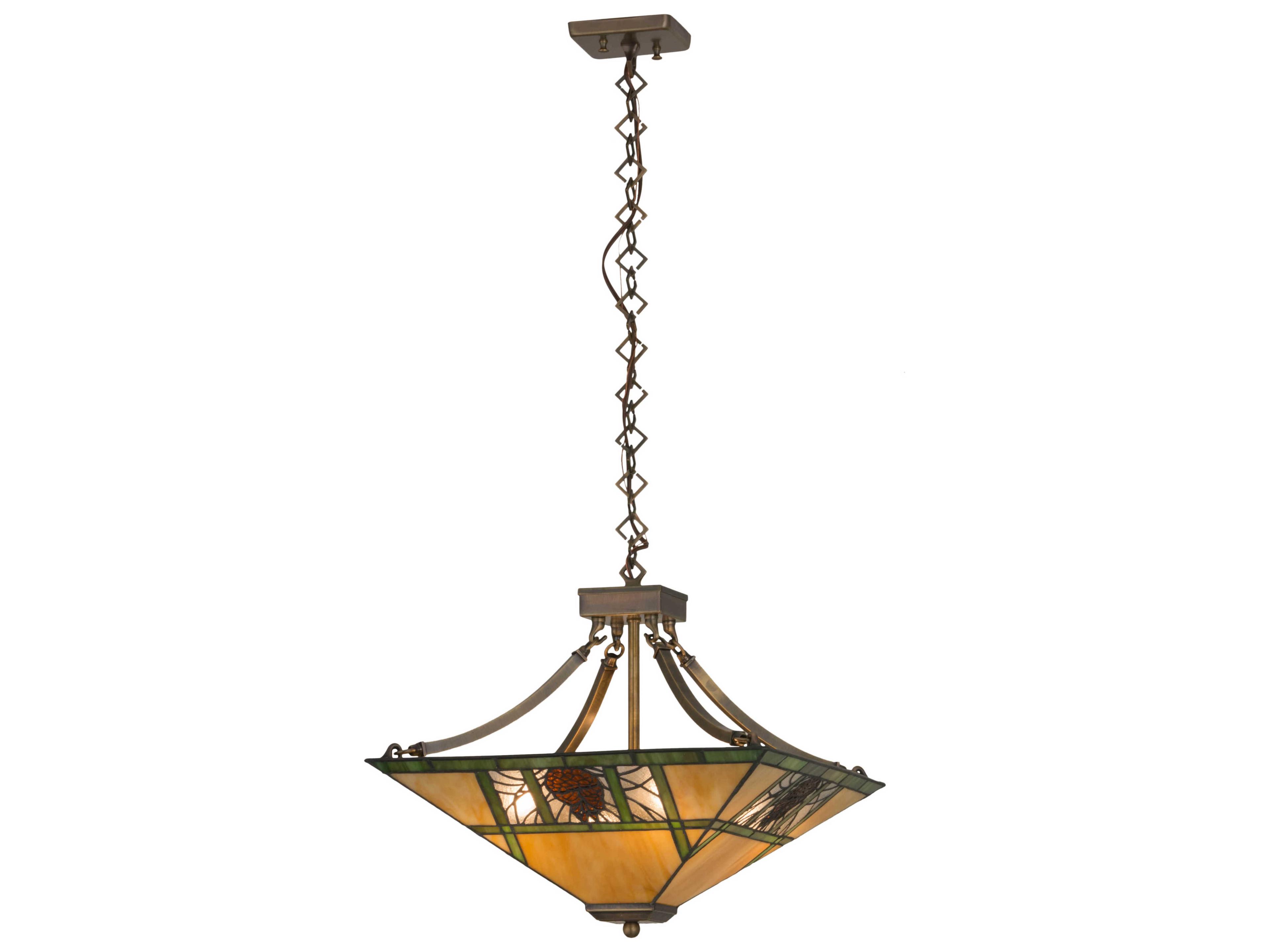 4-Light Brass Glass Tiffany Pendant