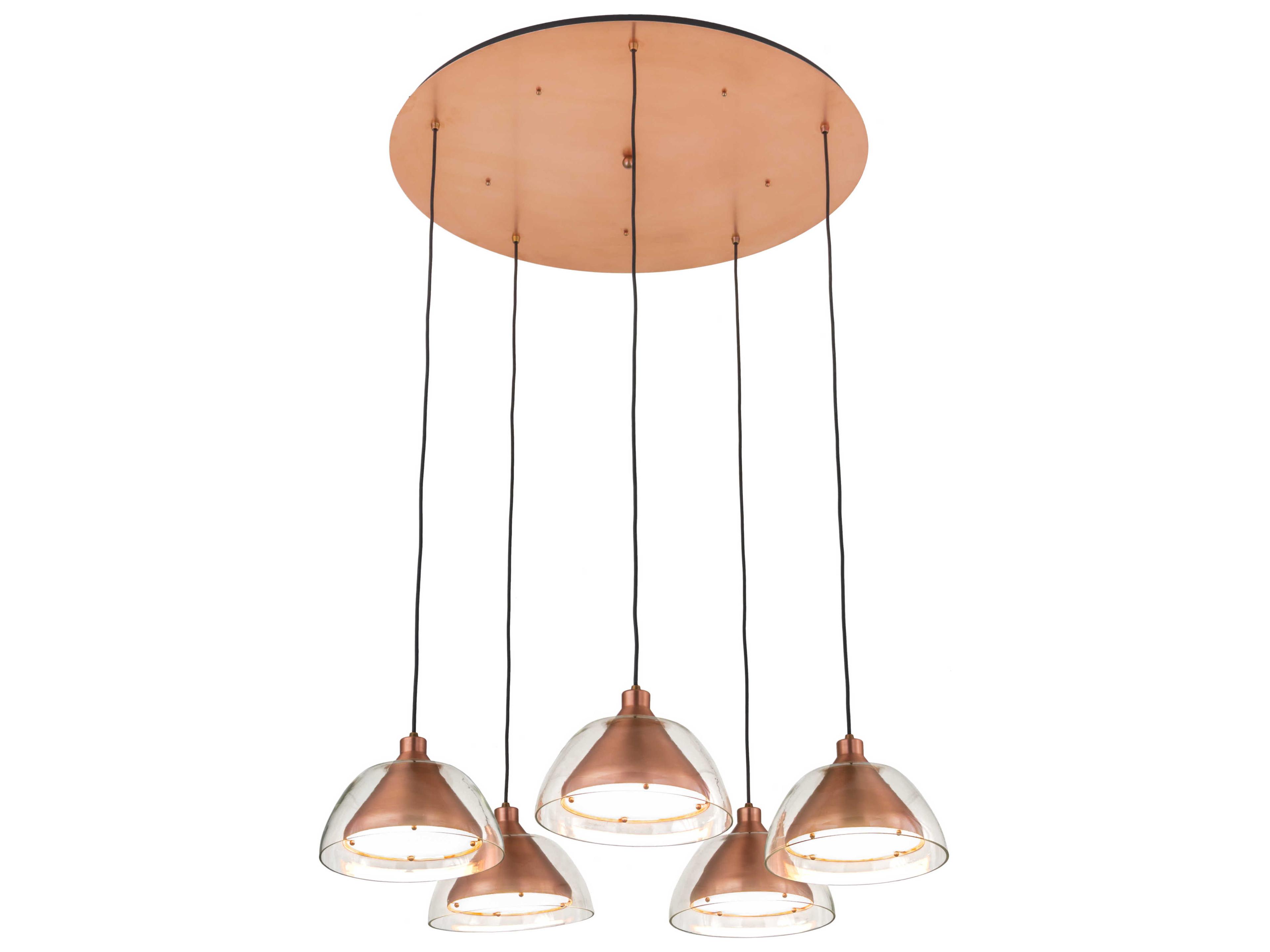 5-Light Copper Glass LED Bowl Pendant