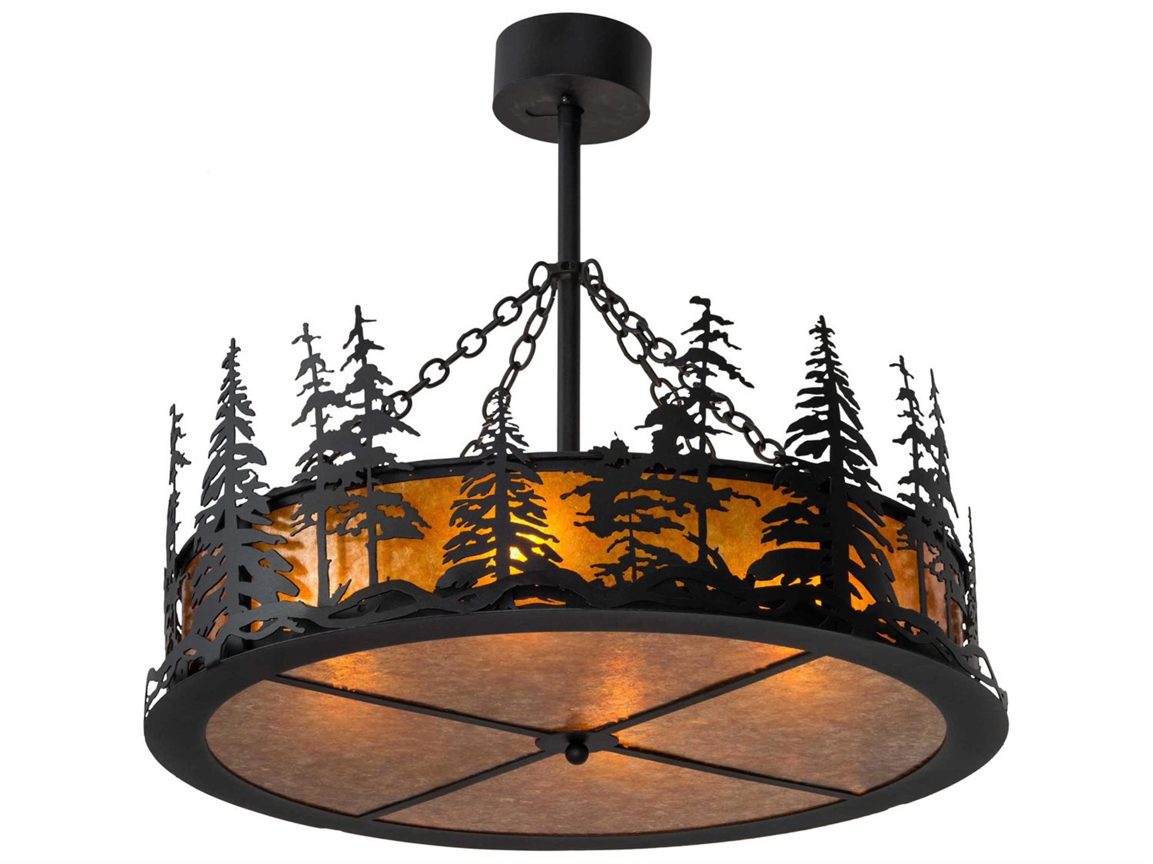 4-Light Black Glass Drum Pendant