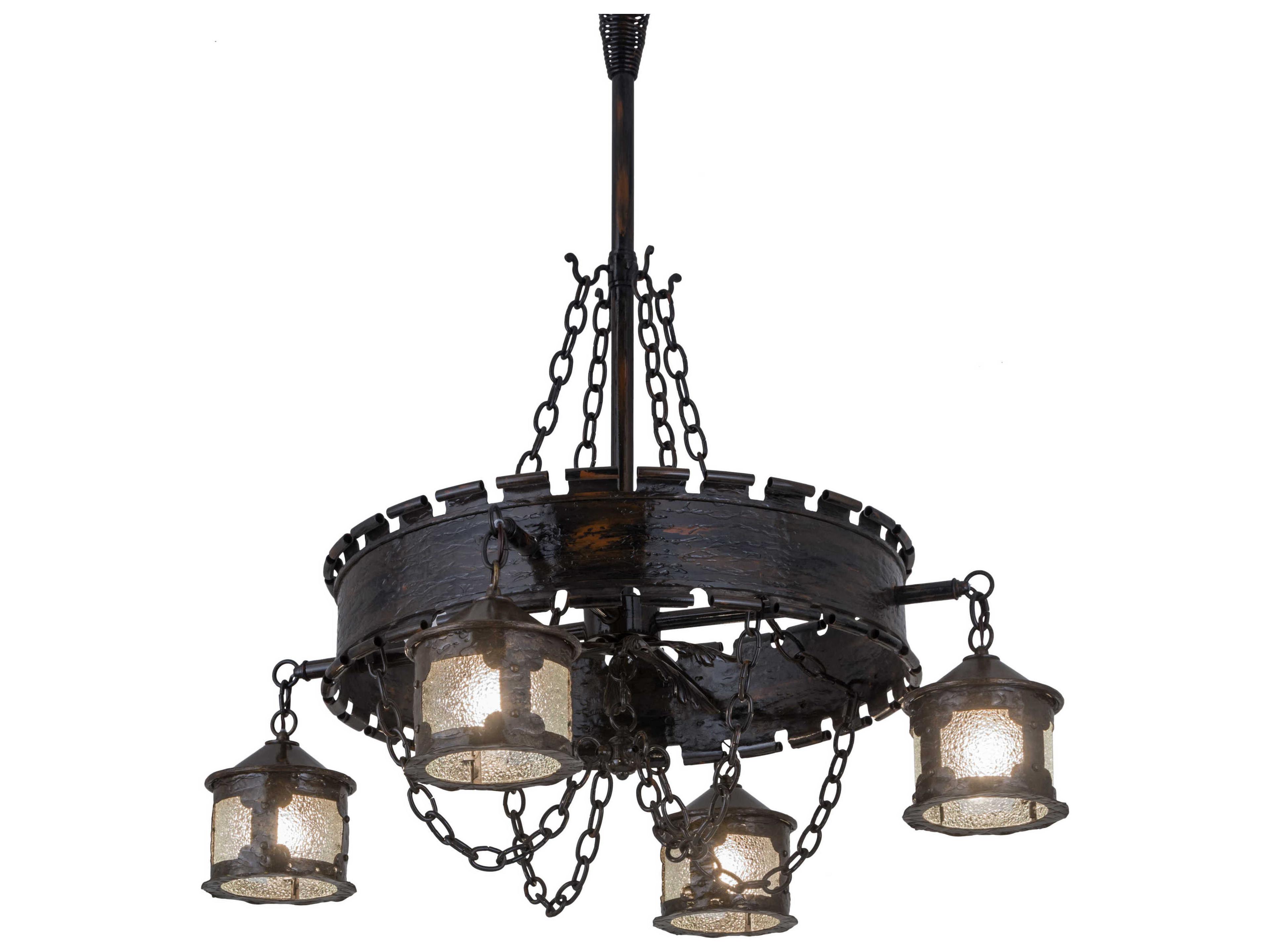 4-Light Black Glass Drum Pendant