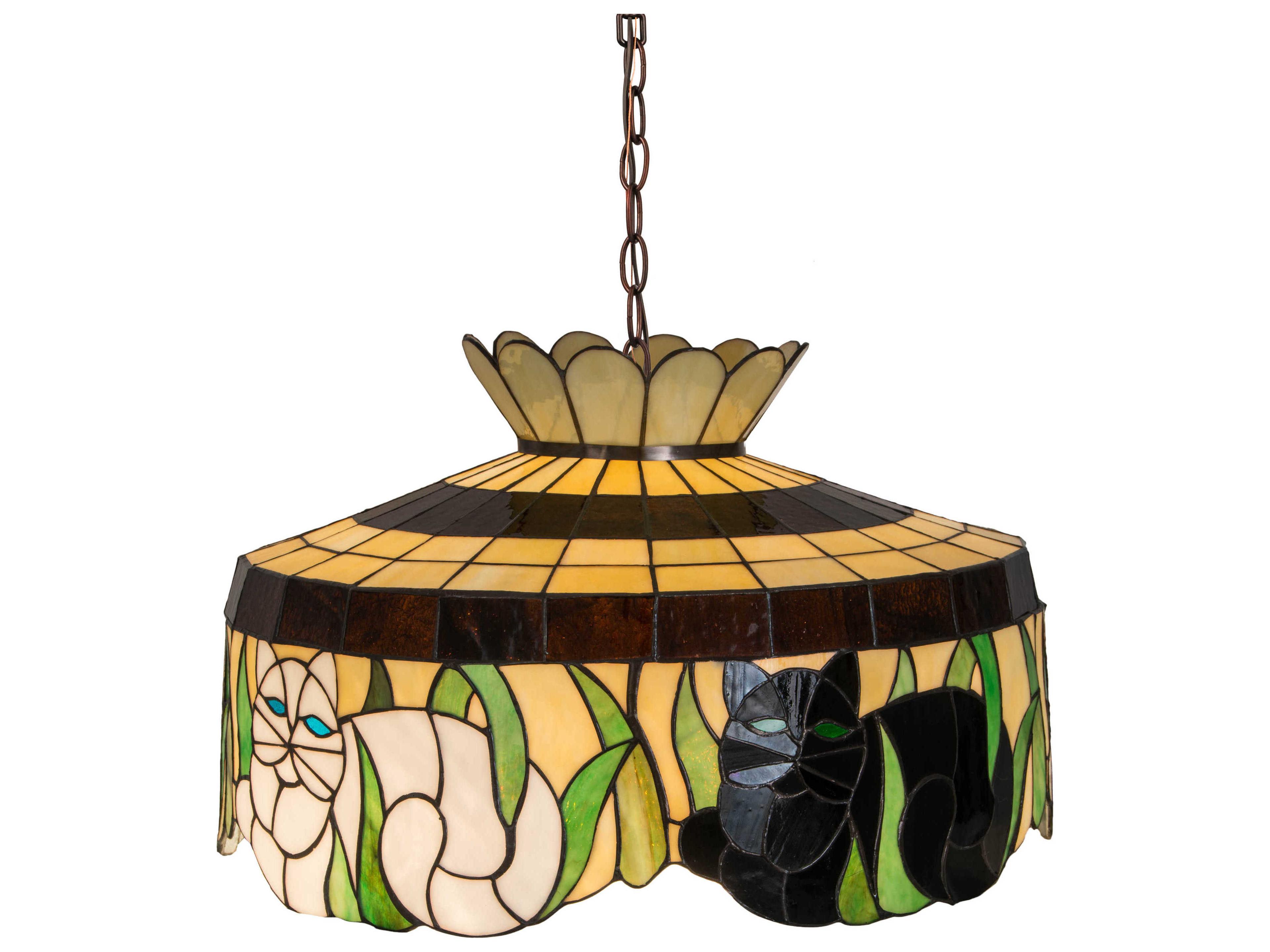 3-Light Black Glass Tiffany Pendant