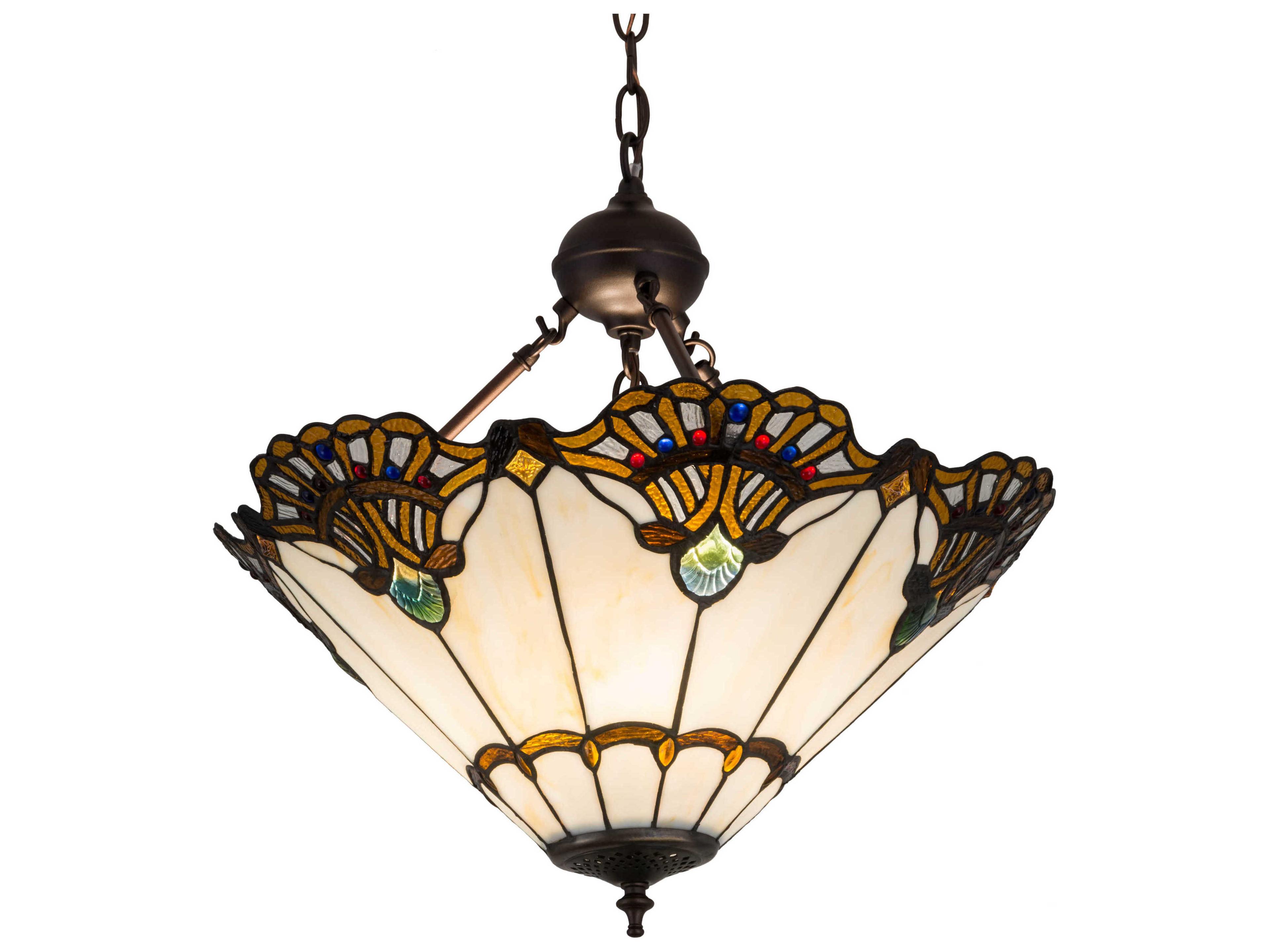 Shell With Jewels 3-Light Bronze Glass Tiffany Pendant