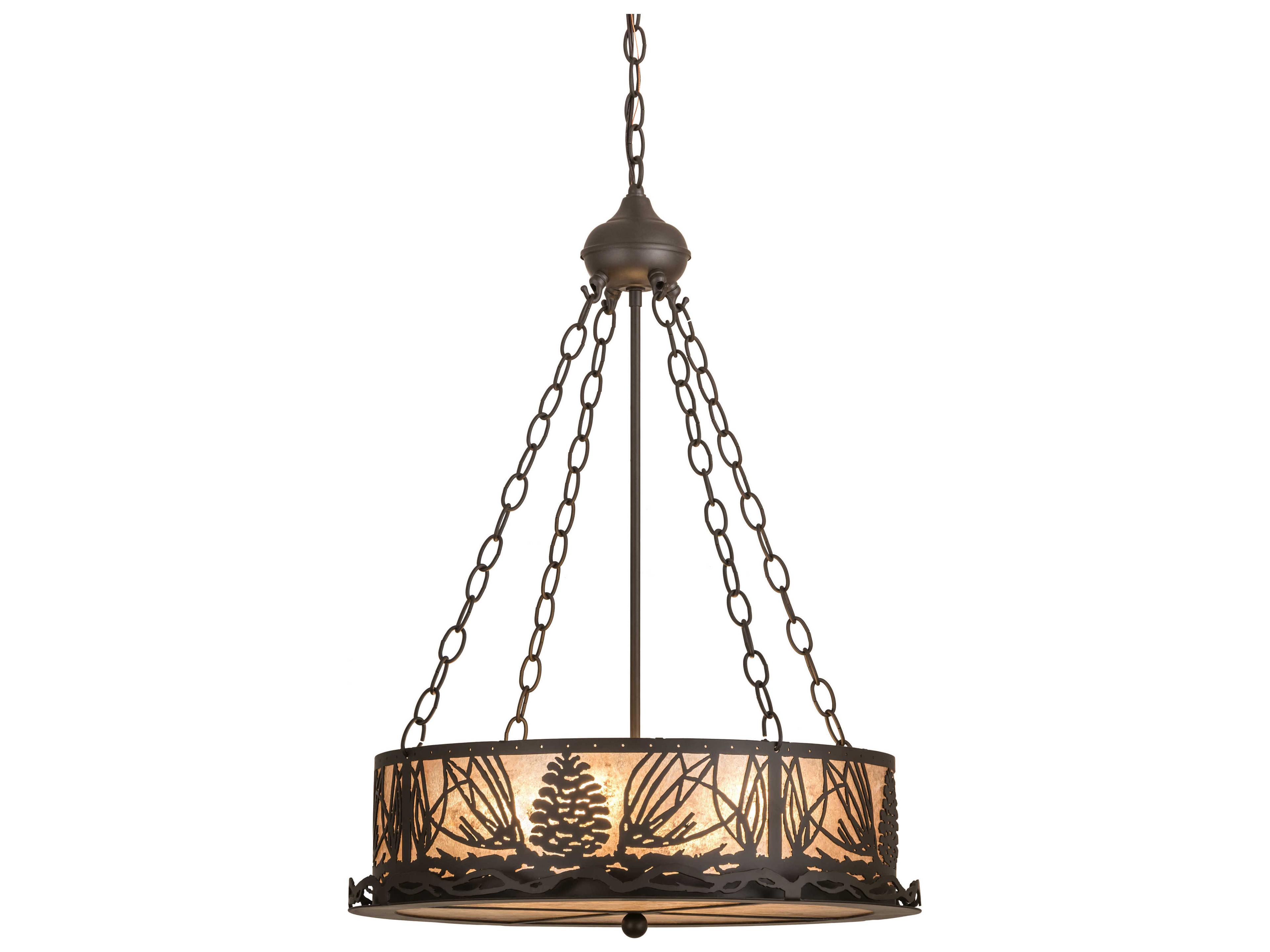 Mountain Pine 4-Light Bronze Glass Drum Pendant