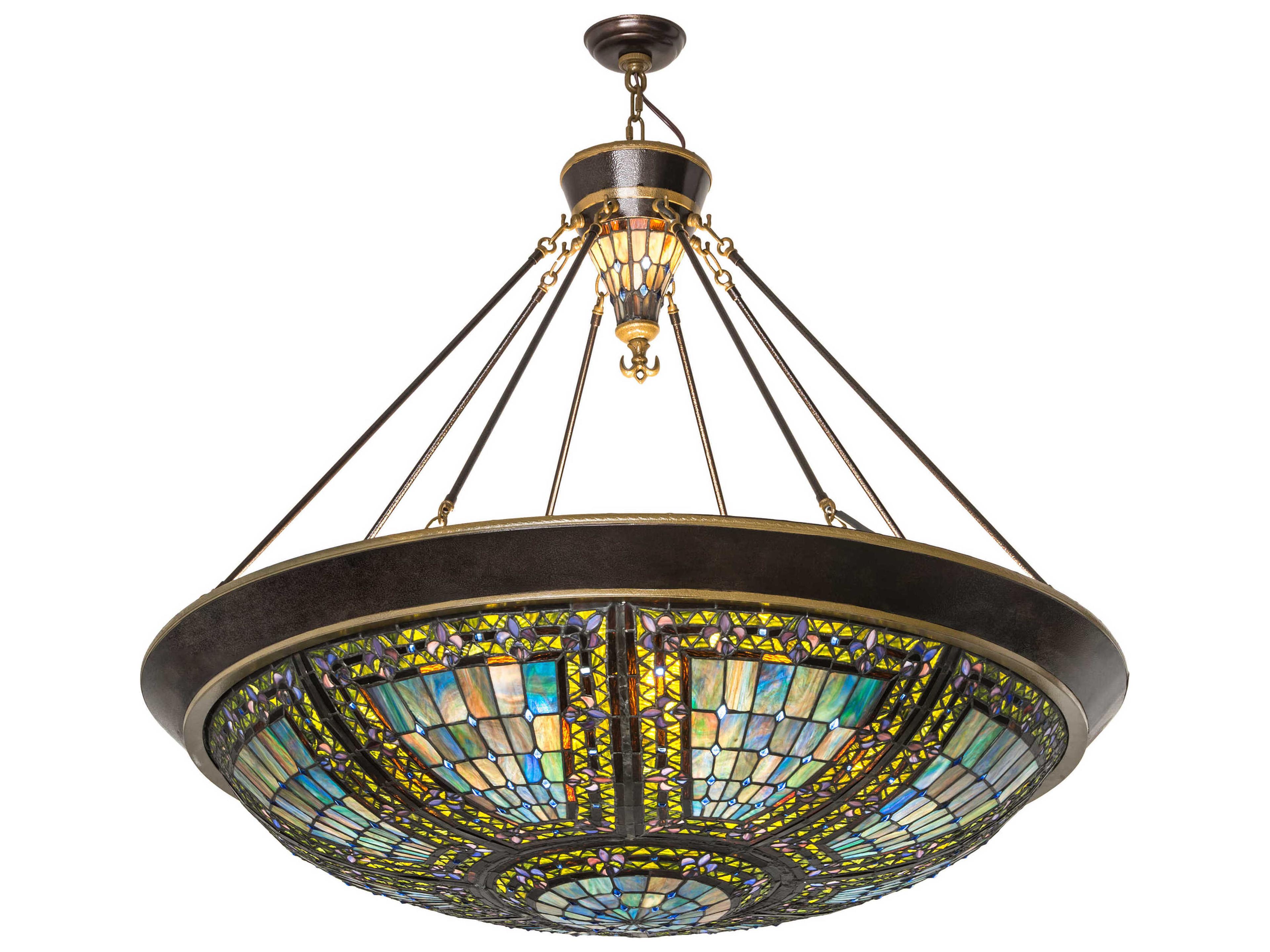 Fleur-de-lis 8 2 Gold Glass Tiffany Bowl Pendant