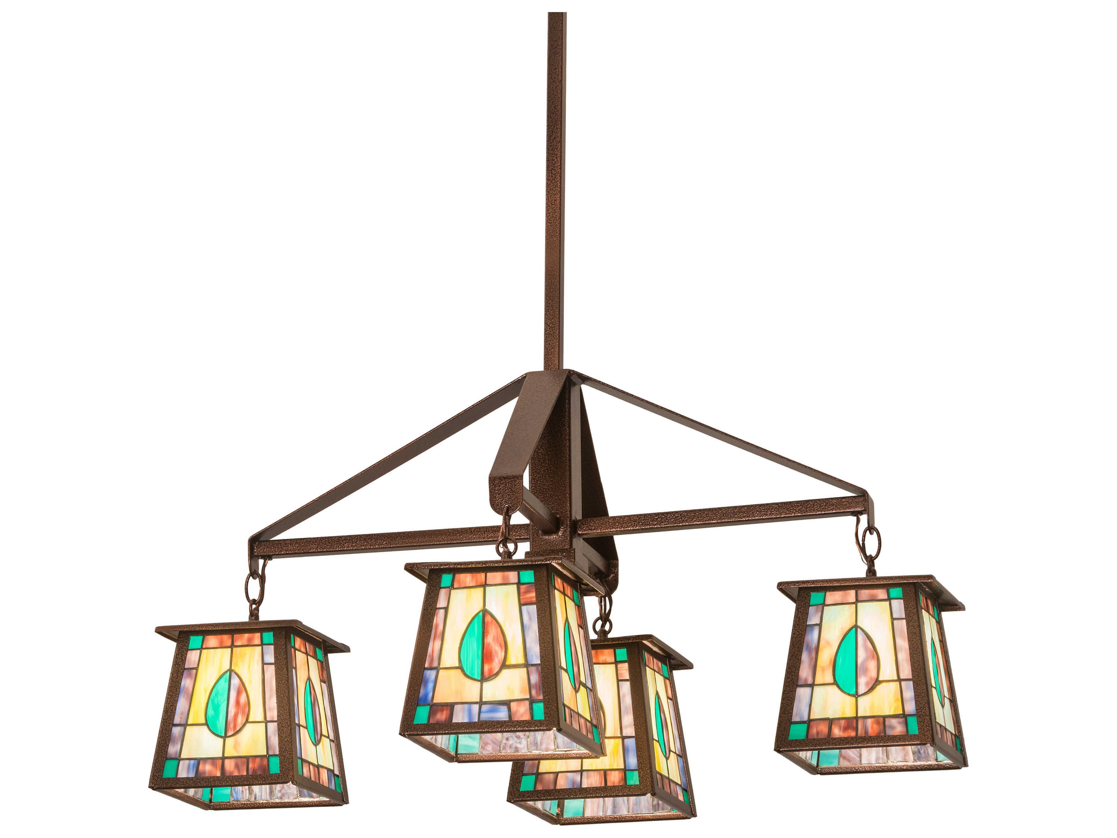 4-Light Copper Glass Tiffany Lantern Pendant