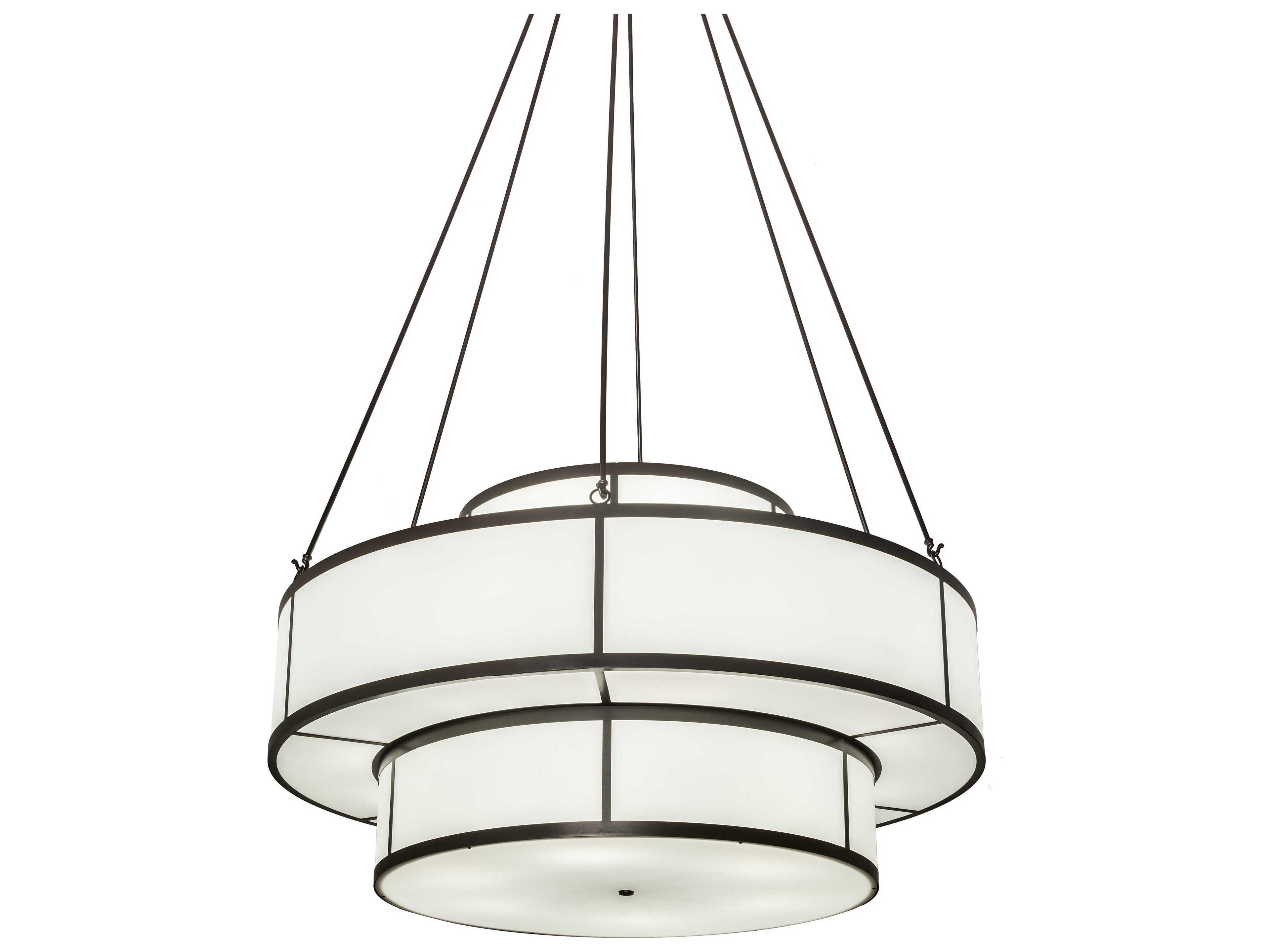 20-Light Bronze Glass Drum Tiered Pendant