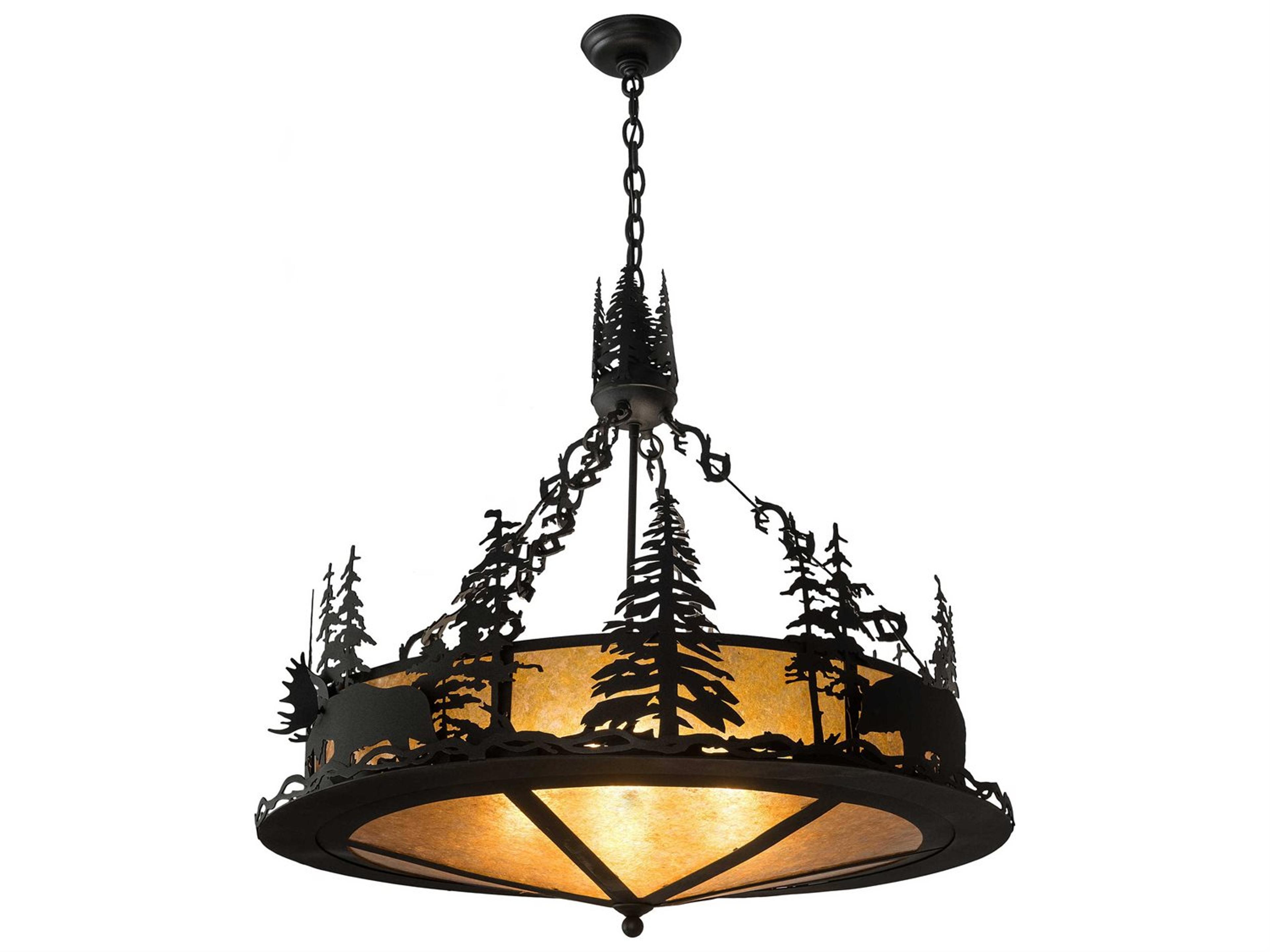 Meyda 4-Light Black Glass Drum Pendant