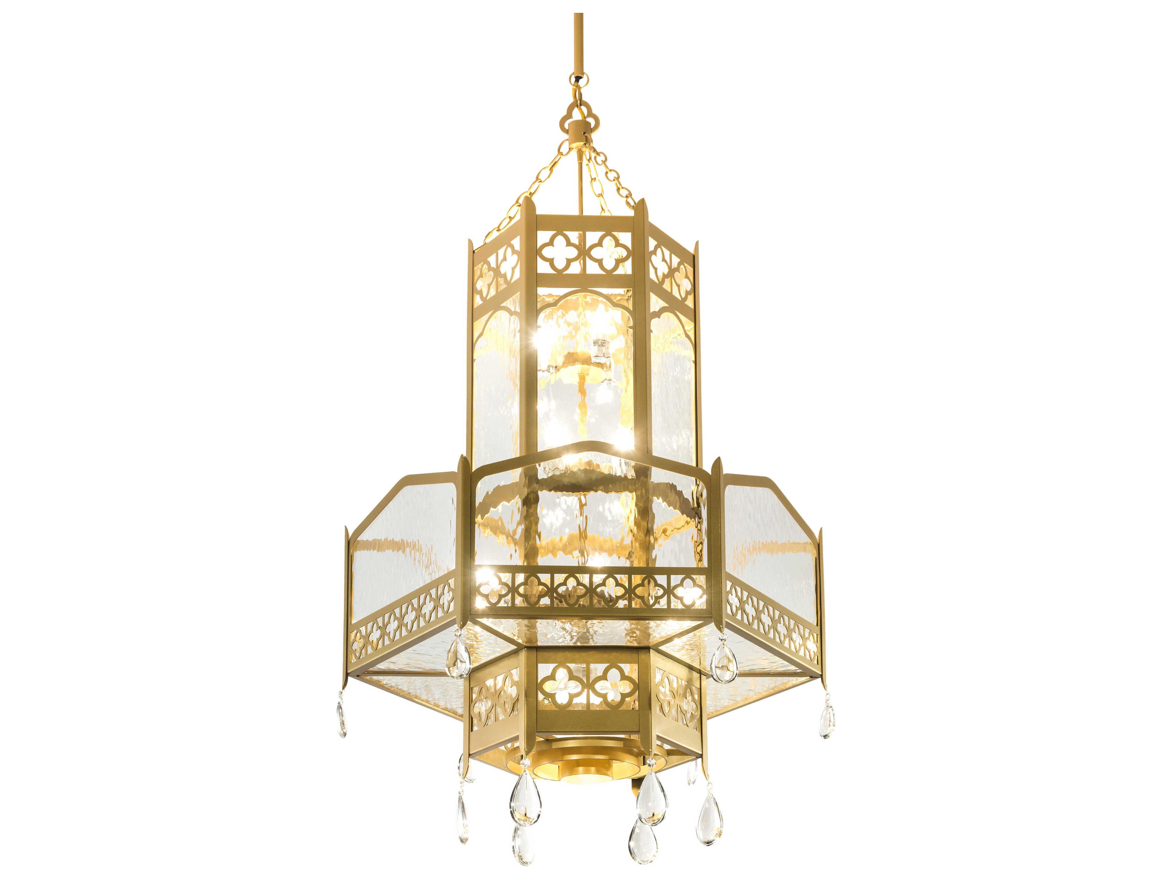 12-Light Gold Crystal Glass Cylinder Pendant