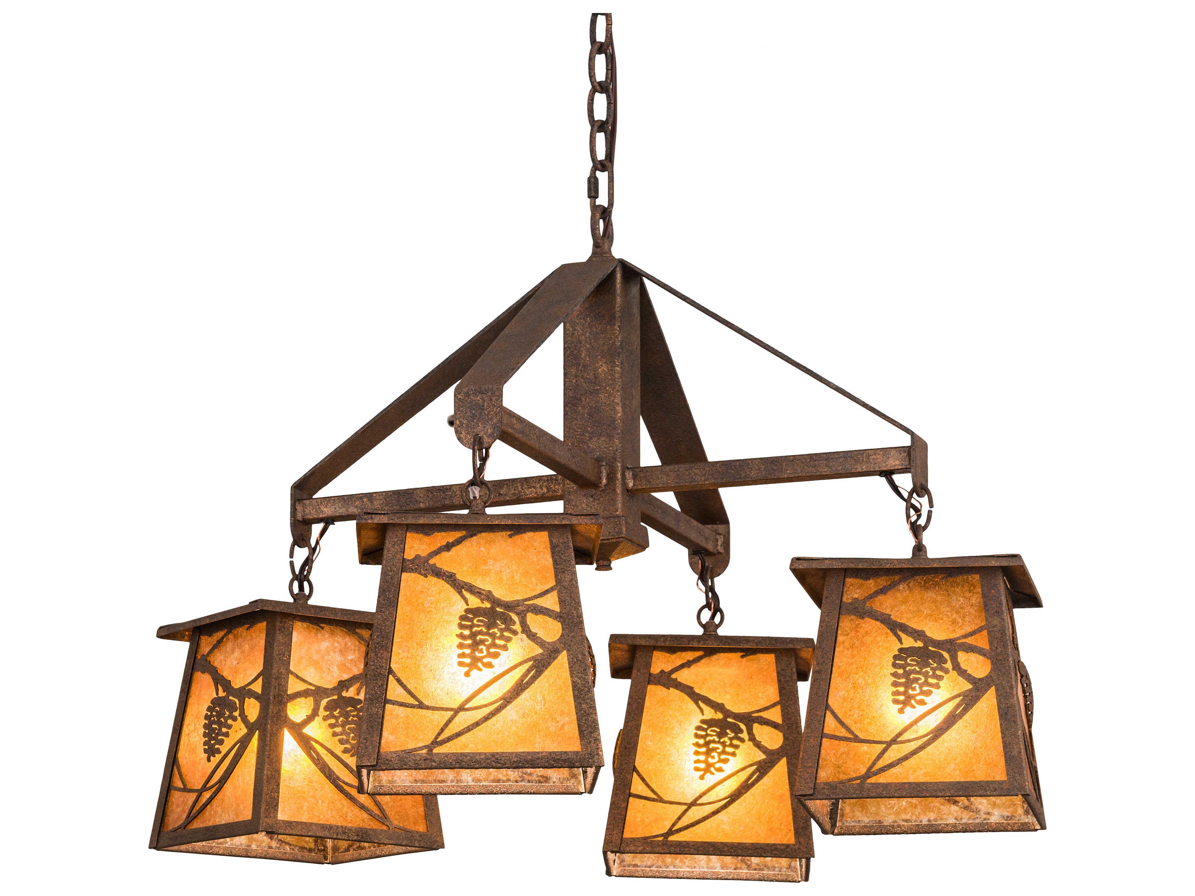 Whispering Pines 4-Light Brown Glass Lantern Pendant