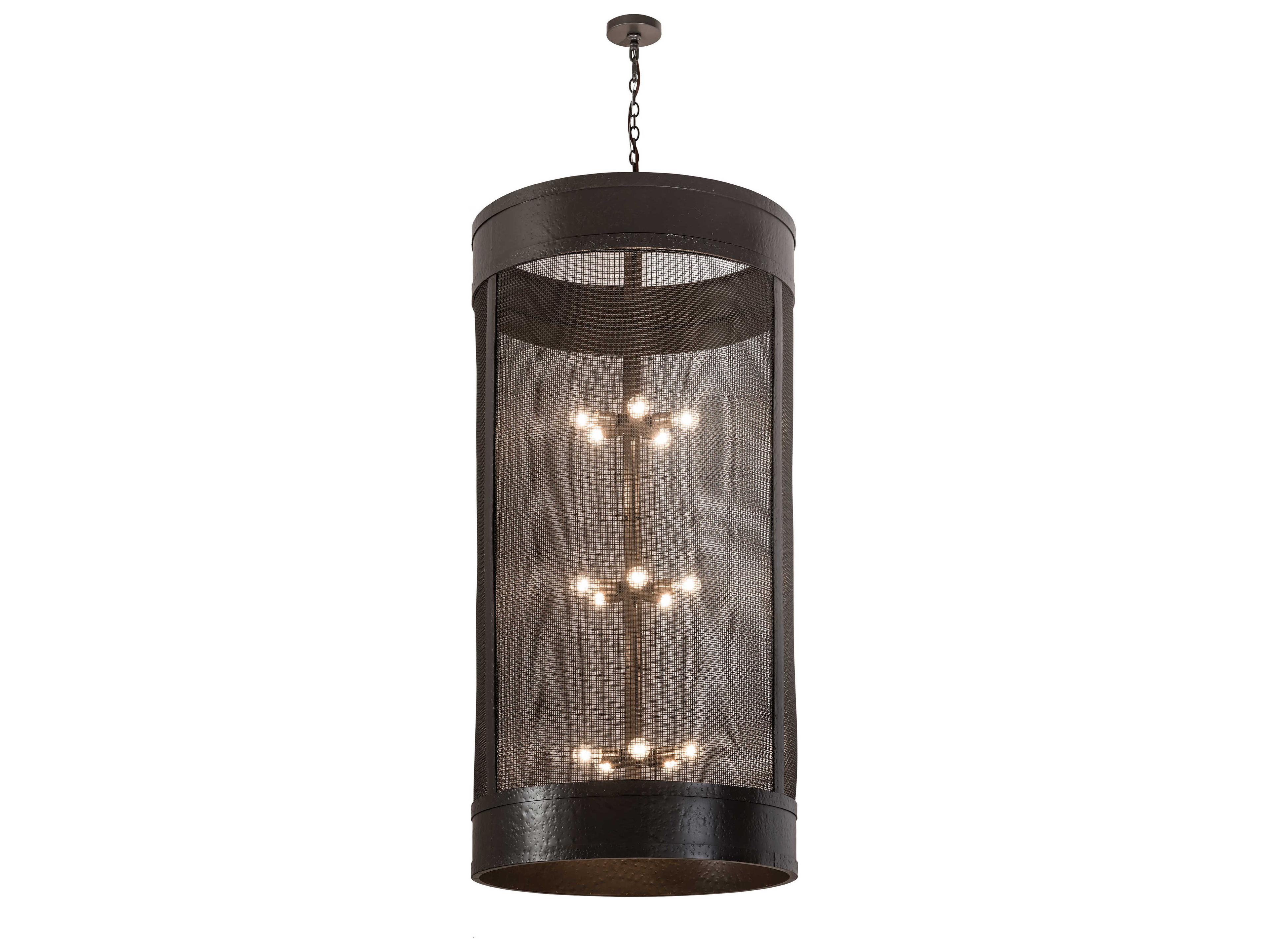 15-Light Black Glass Cylinder Tiered Pendant