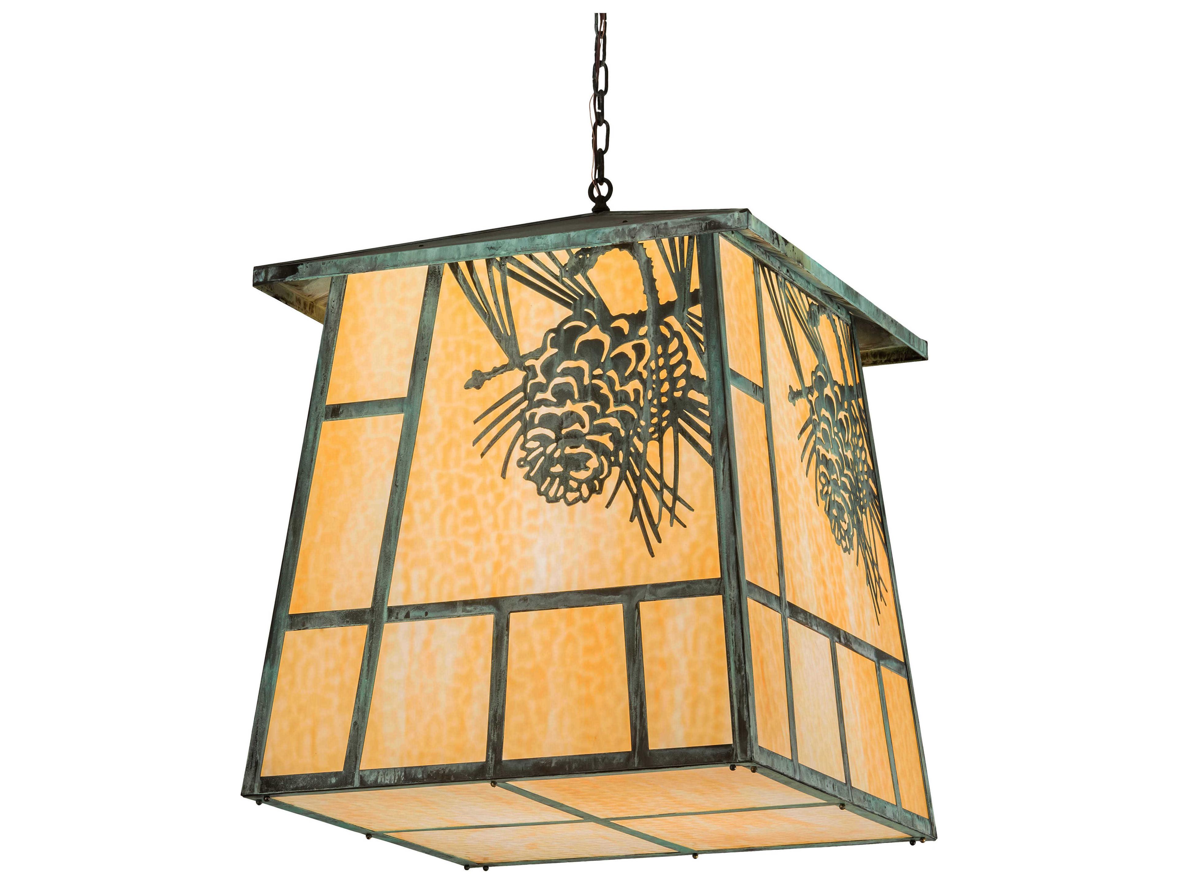4-Light Brown Glass Lantern Pendant