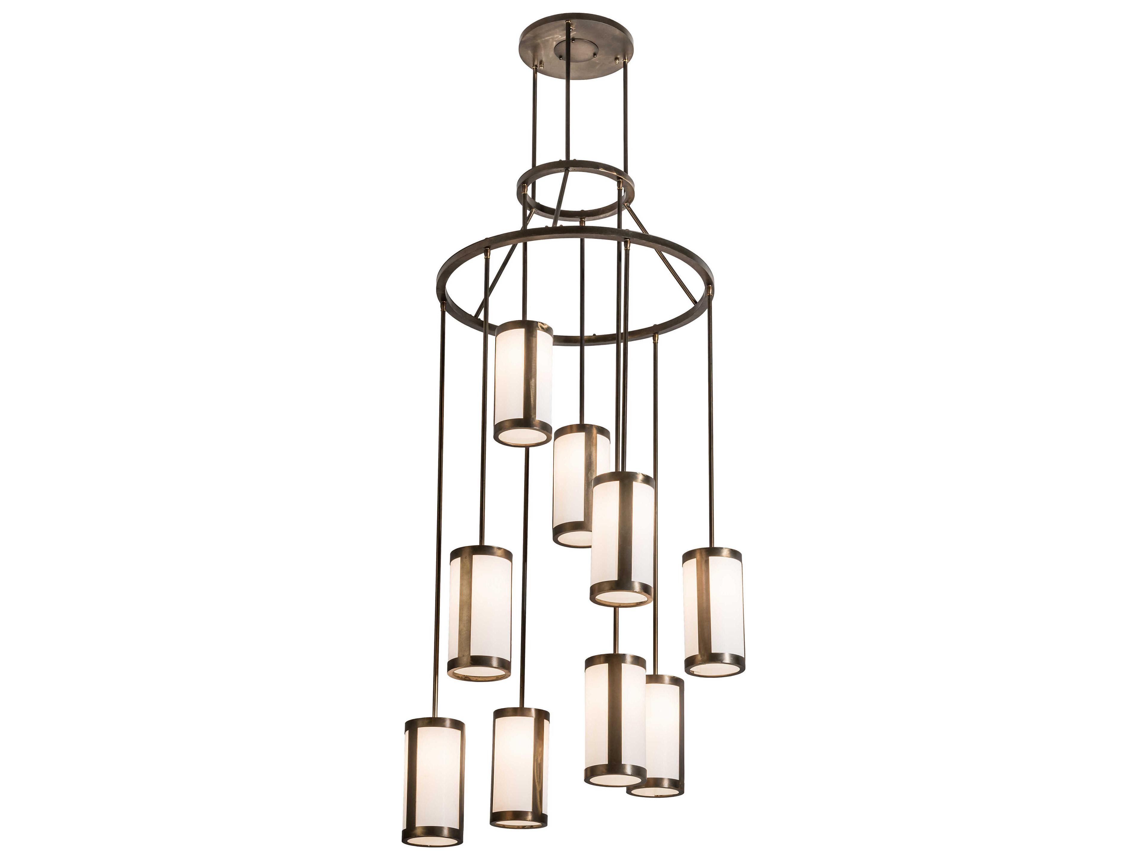 Cartier 9-Light Copper Glass Cylinder Pendant