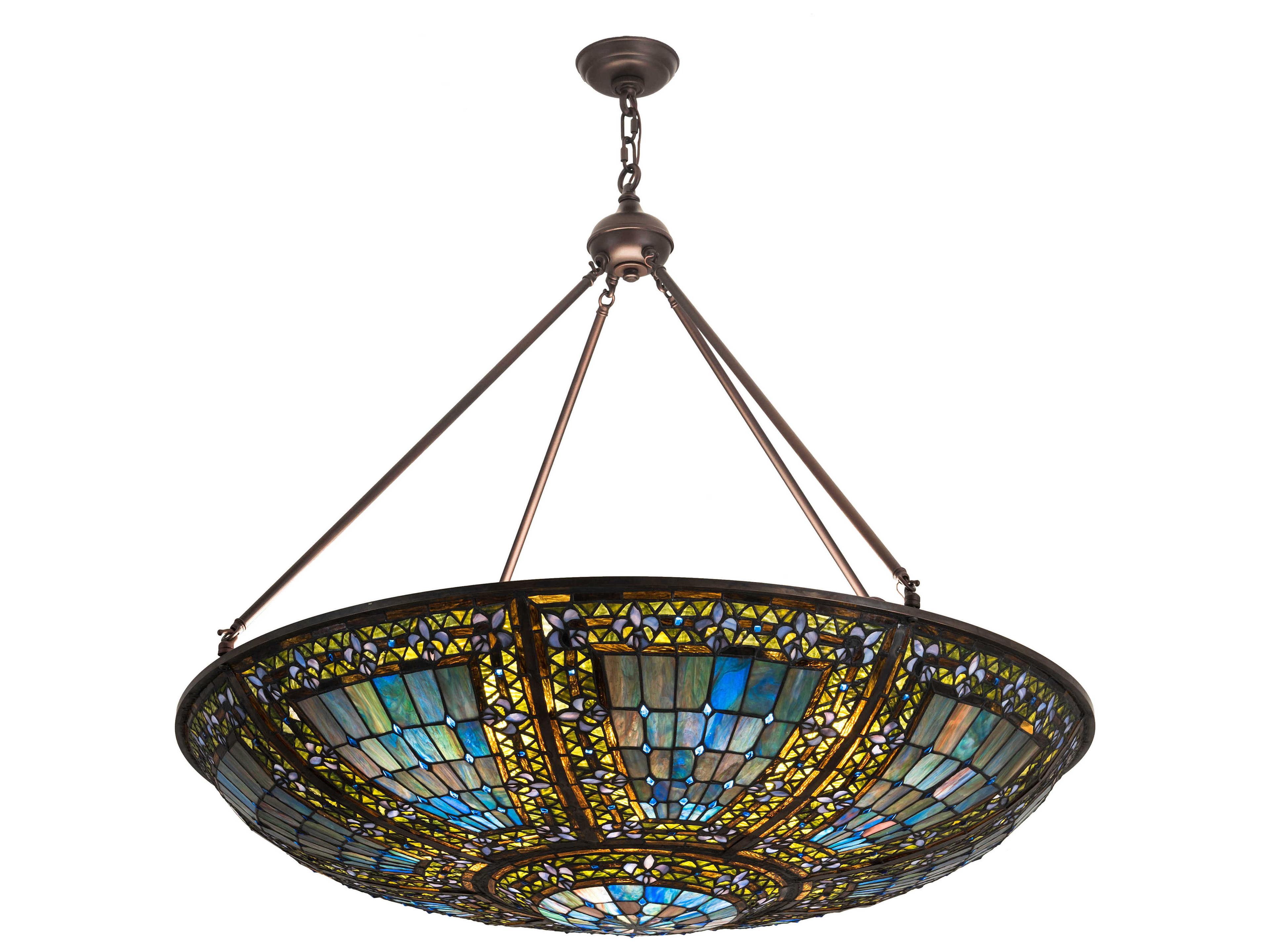 Fleur-de-lis 8-Light Bronze Glass Tiffany Bowl Pendant
