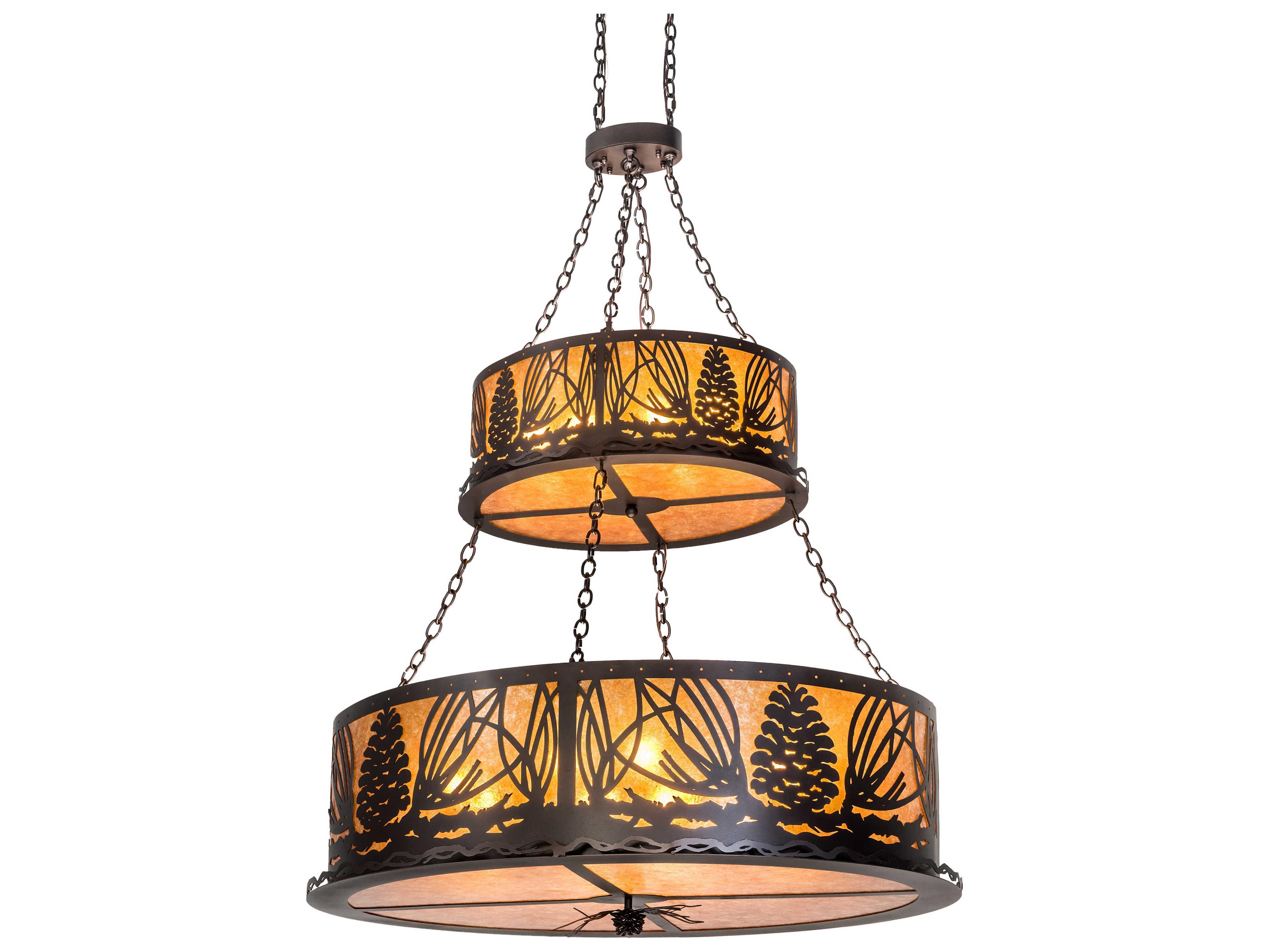 Mountain Pine 18-Light Bronze Drum Tiered Pendant