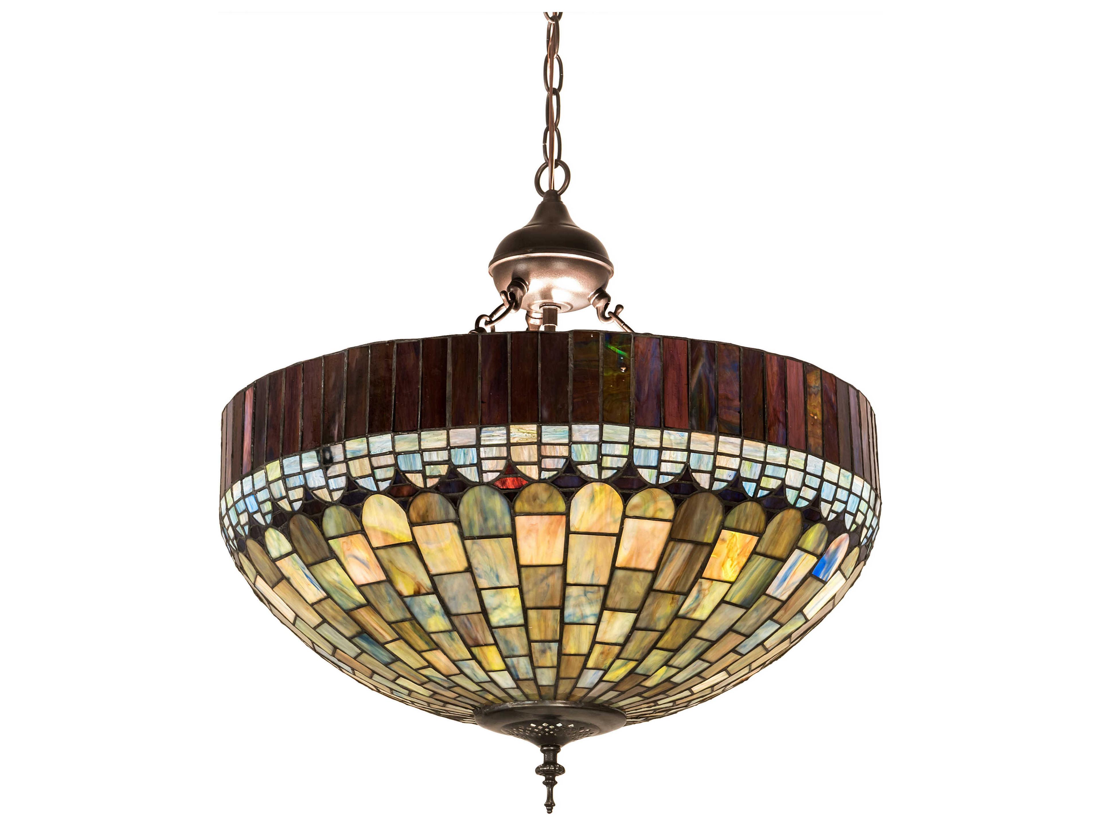 Meyda 3 Blue Glass Tiffany Dome Pendant