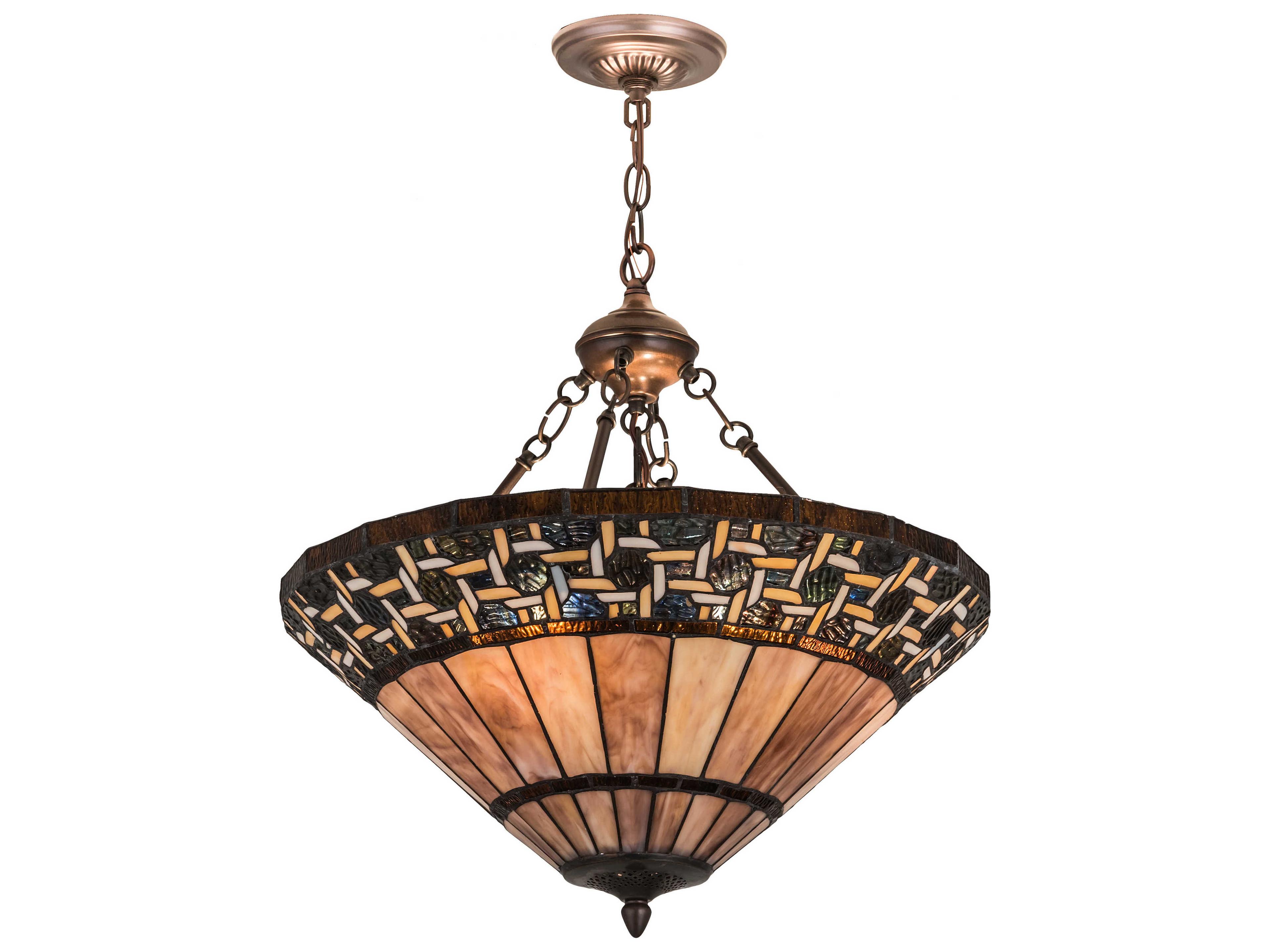 Meyda 3 Bronze Glass Tiffany Pendant