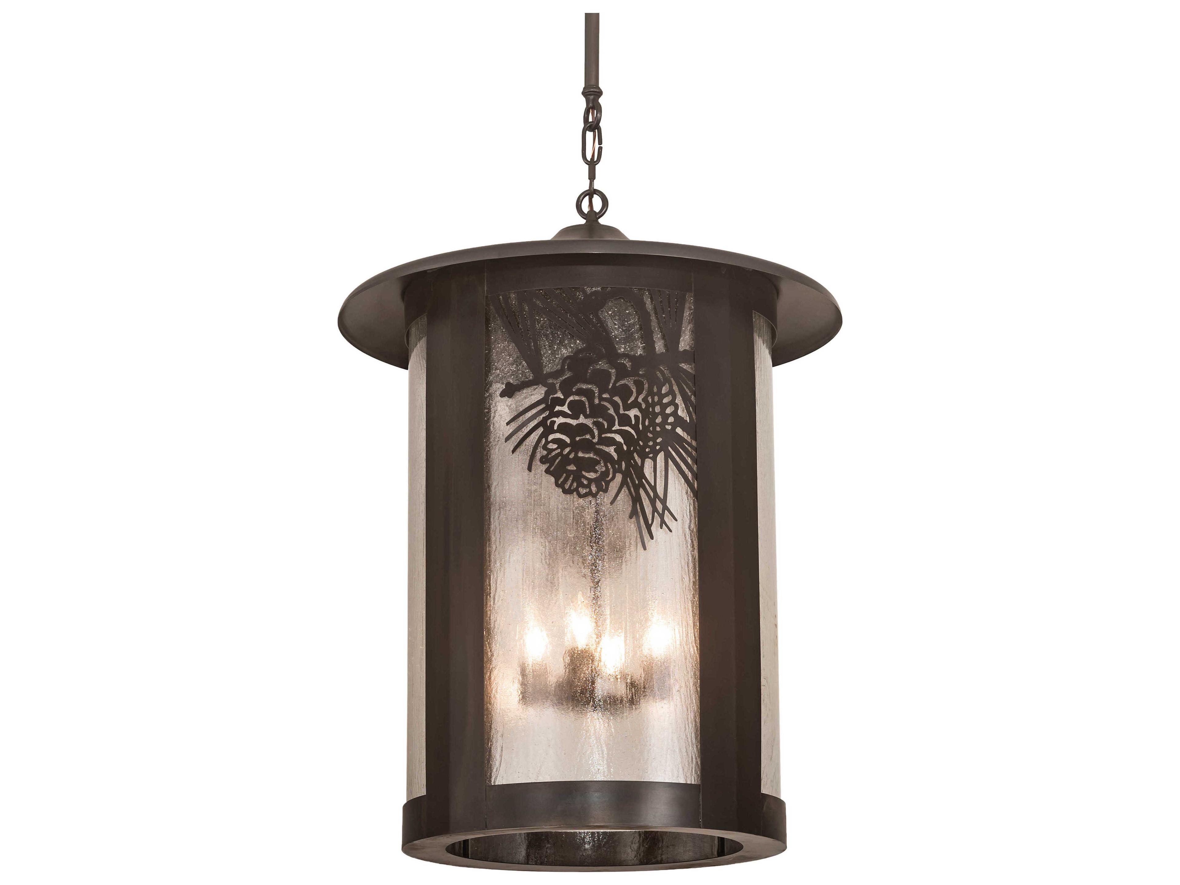 4-Light Brass Glass Cylinder Pendant