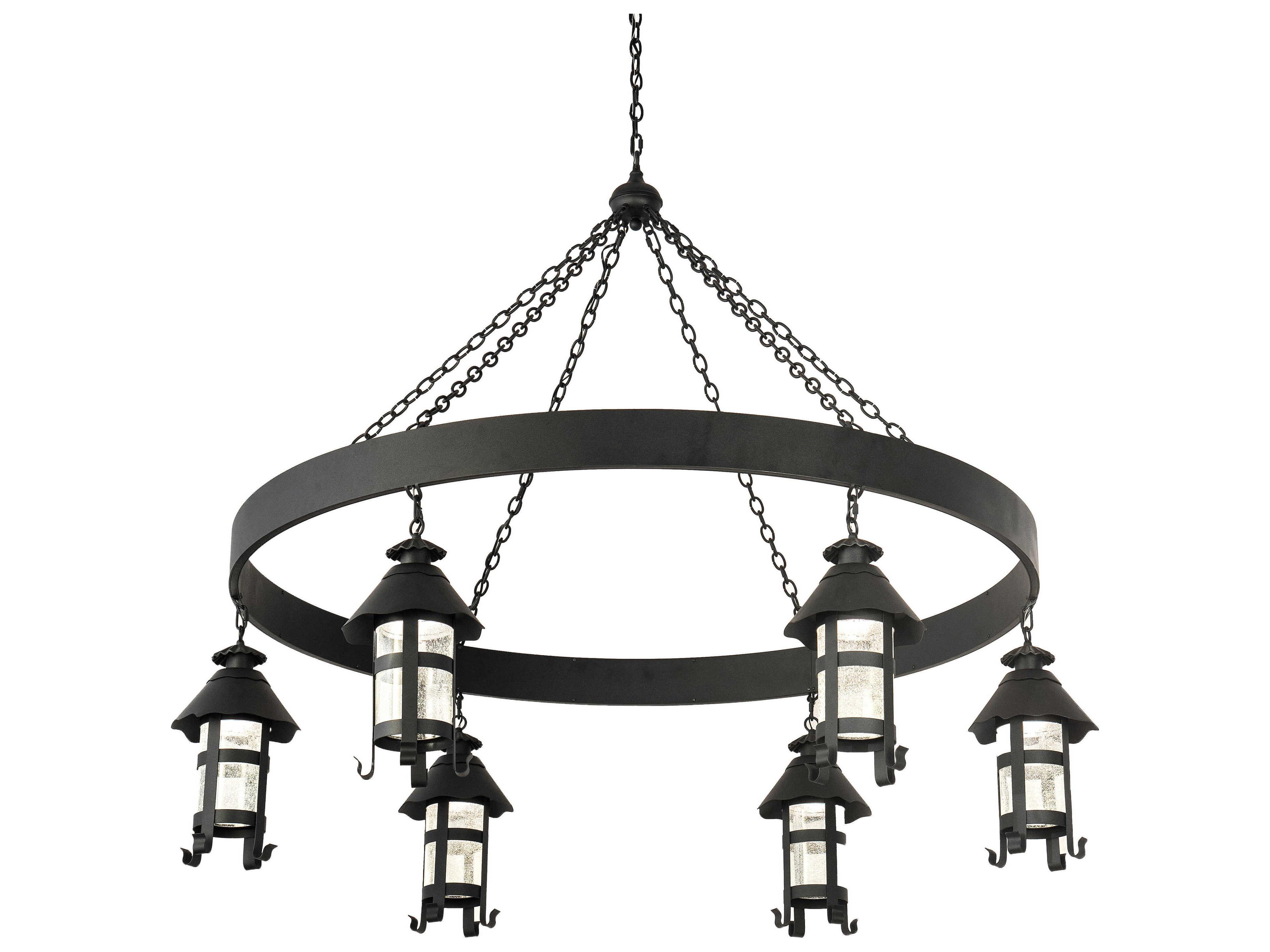 Meyda 6-Light Black Glass Lantern Pendant