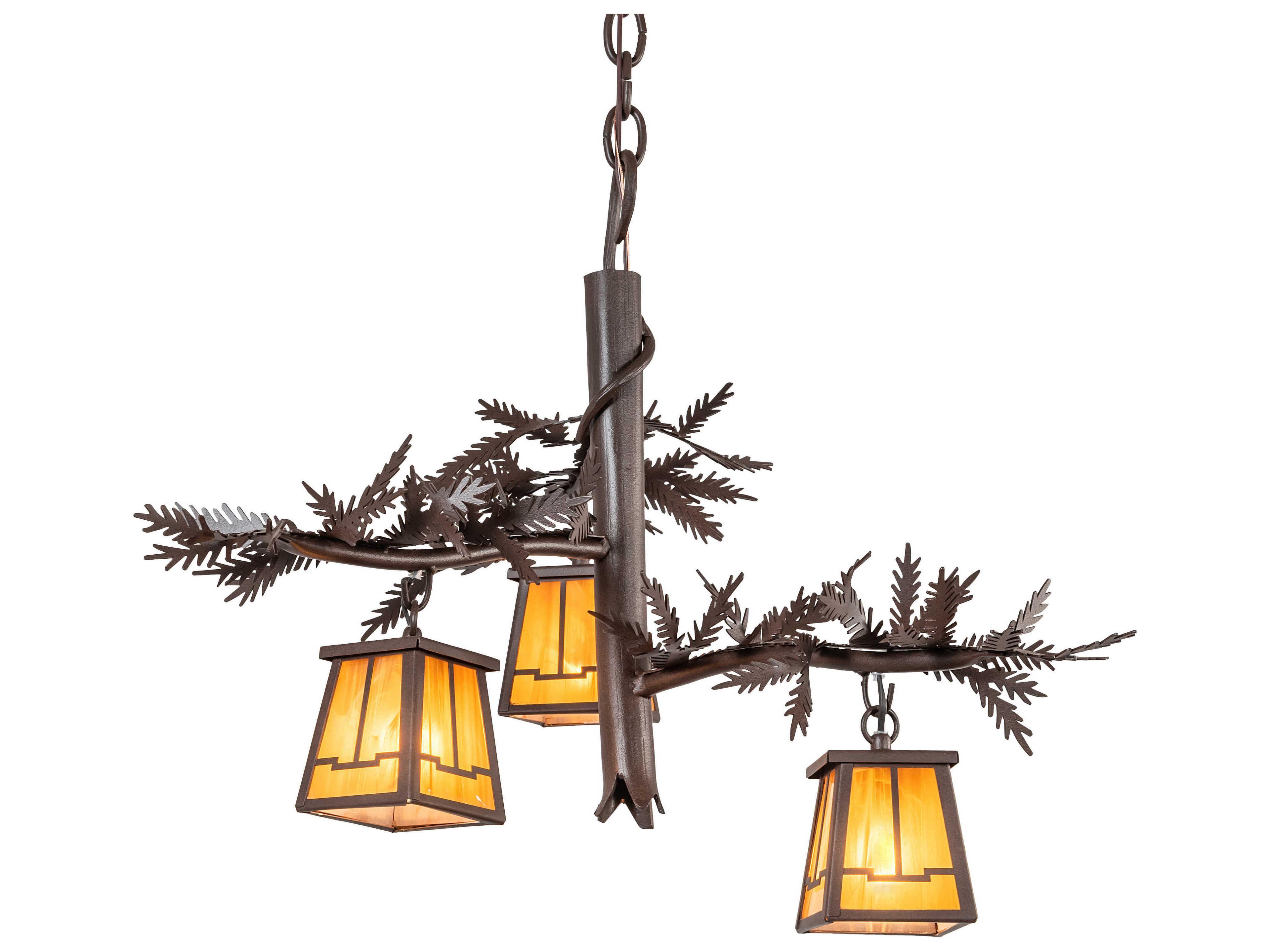 Pine Branch Valley View 3-Light Brown Glass Lantern Chandelier