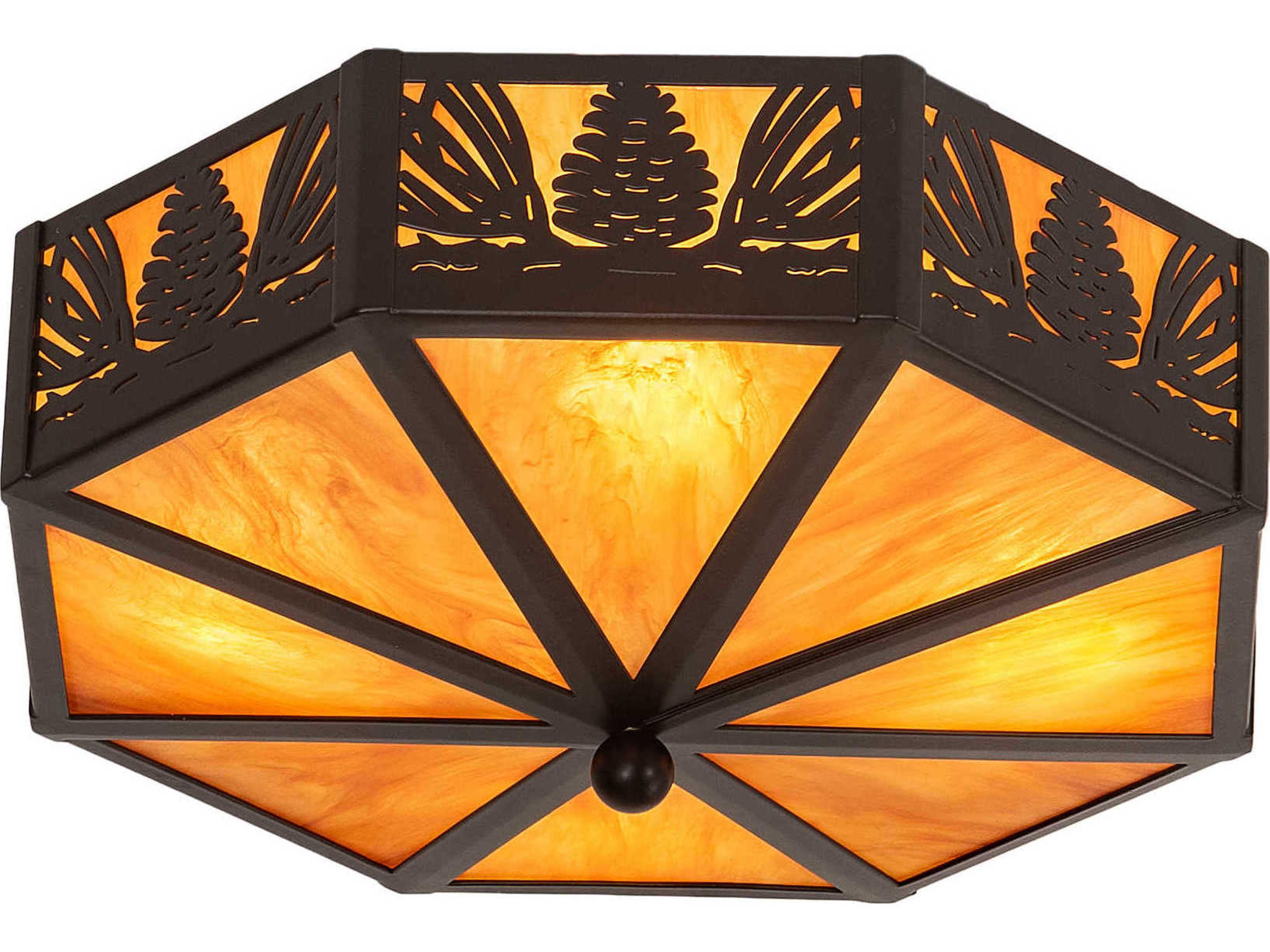 Pinecone 4-Light Black Sunflower Beige Brown Flush Mount