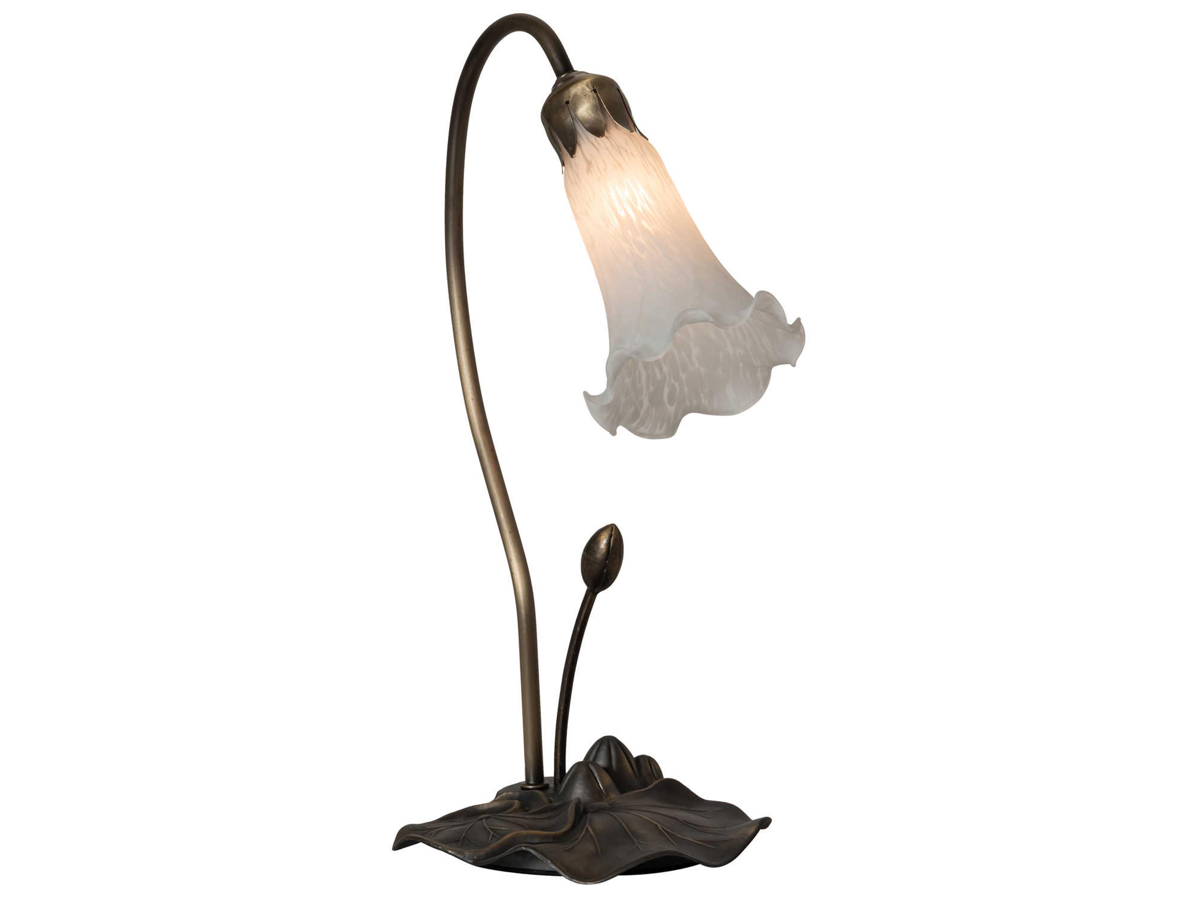Pond Lily Glass Mahogany Bronze Table Lamp with White Shade