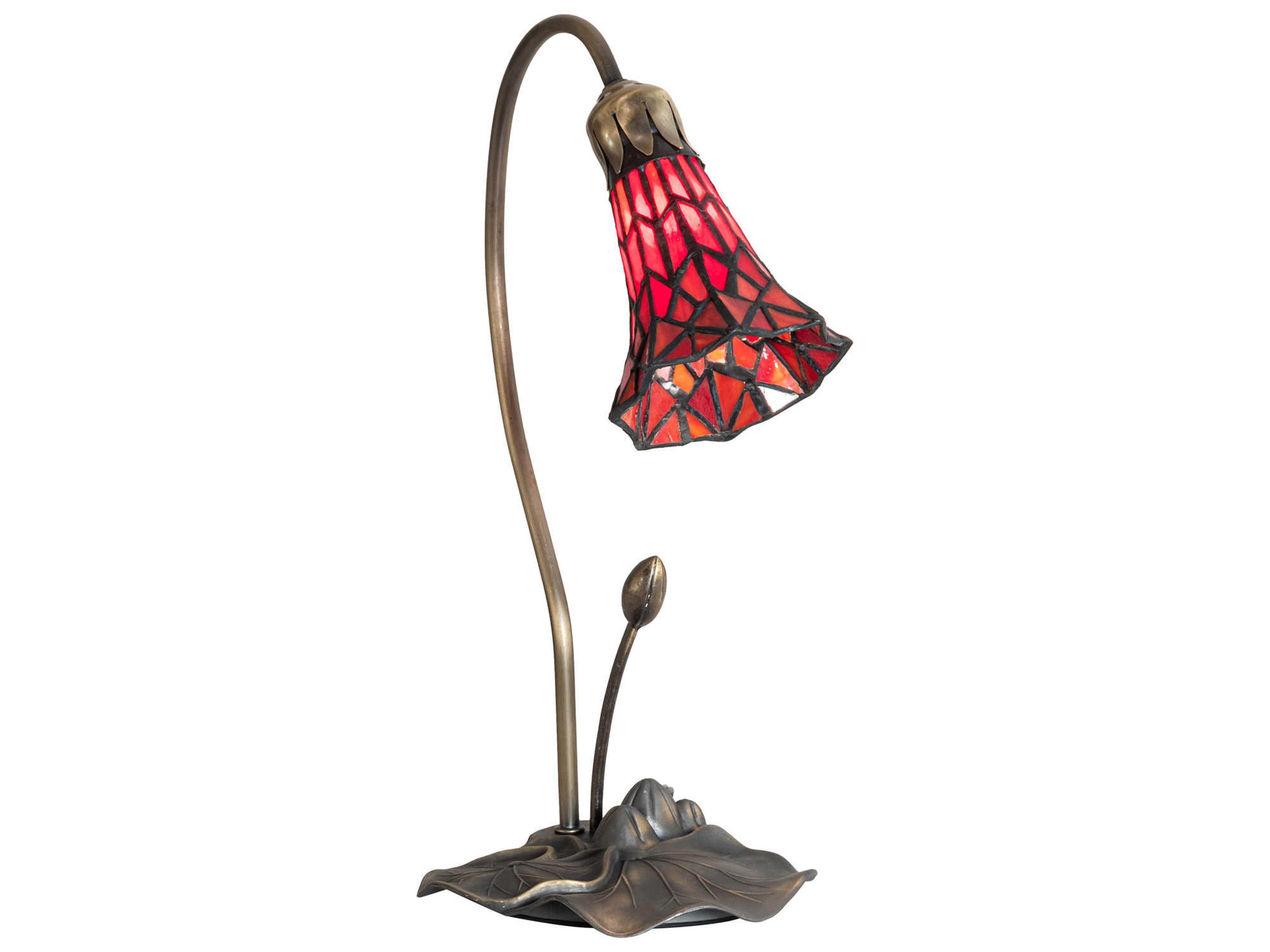 Meyda Pond Lily Glass Tiffany Mahogany Bronze Table Lamp with Red Art Shade