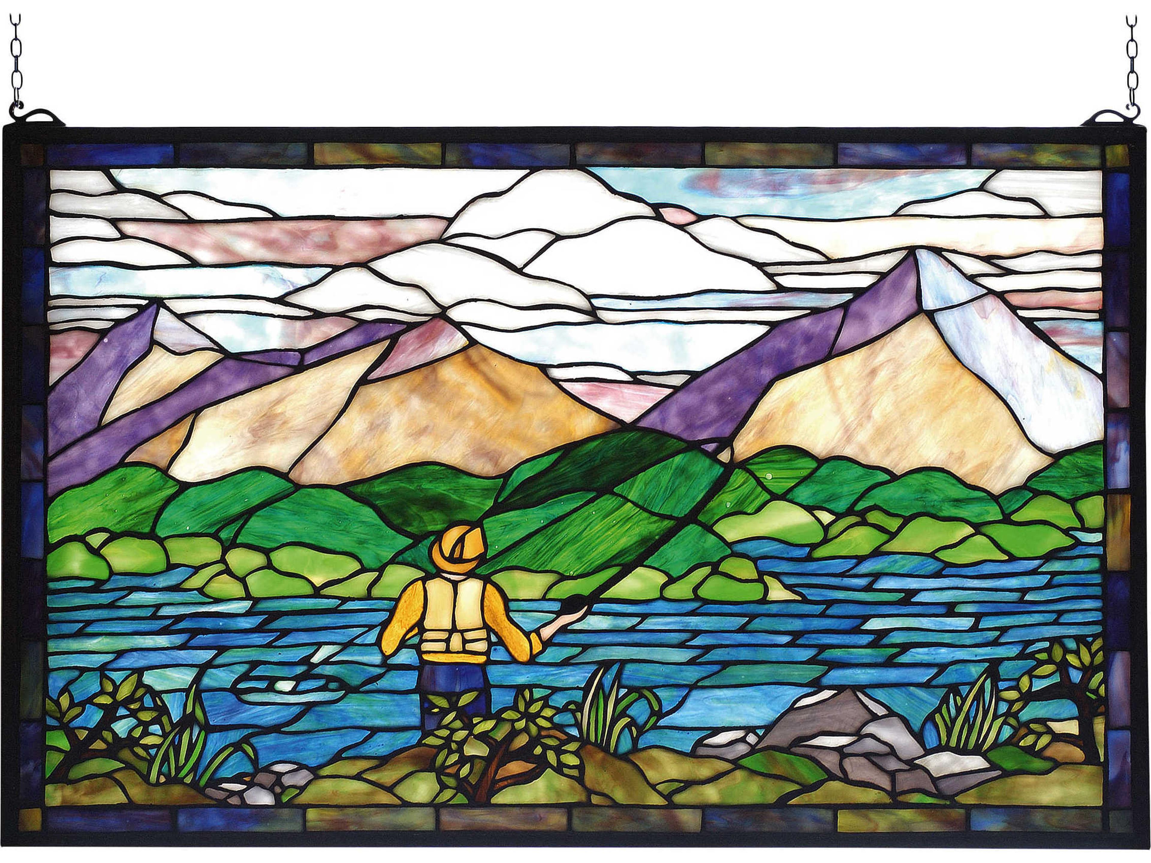 Meyda Fly Fishing Stained Glass Window