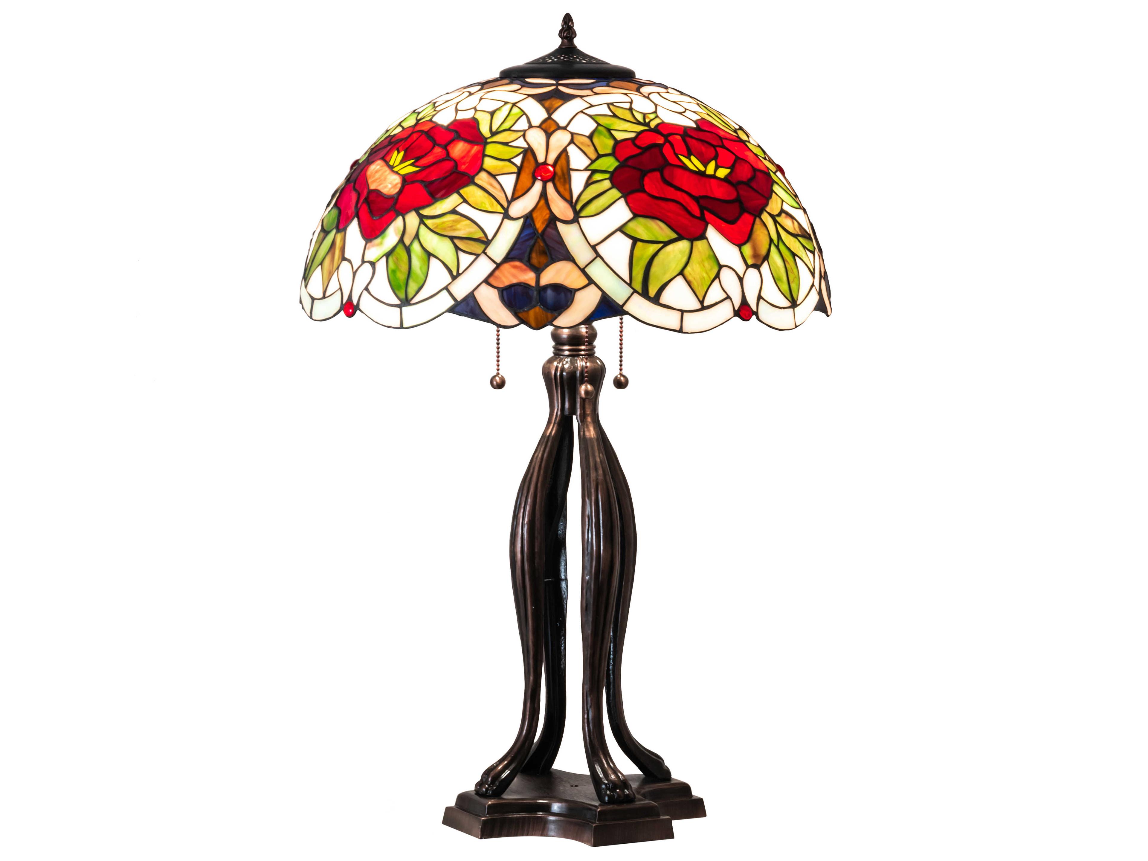Renaissance Rose Glass Tiffany Mahogany Bronze Buffet Lamp