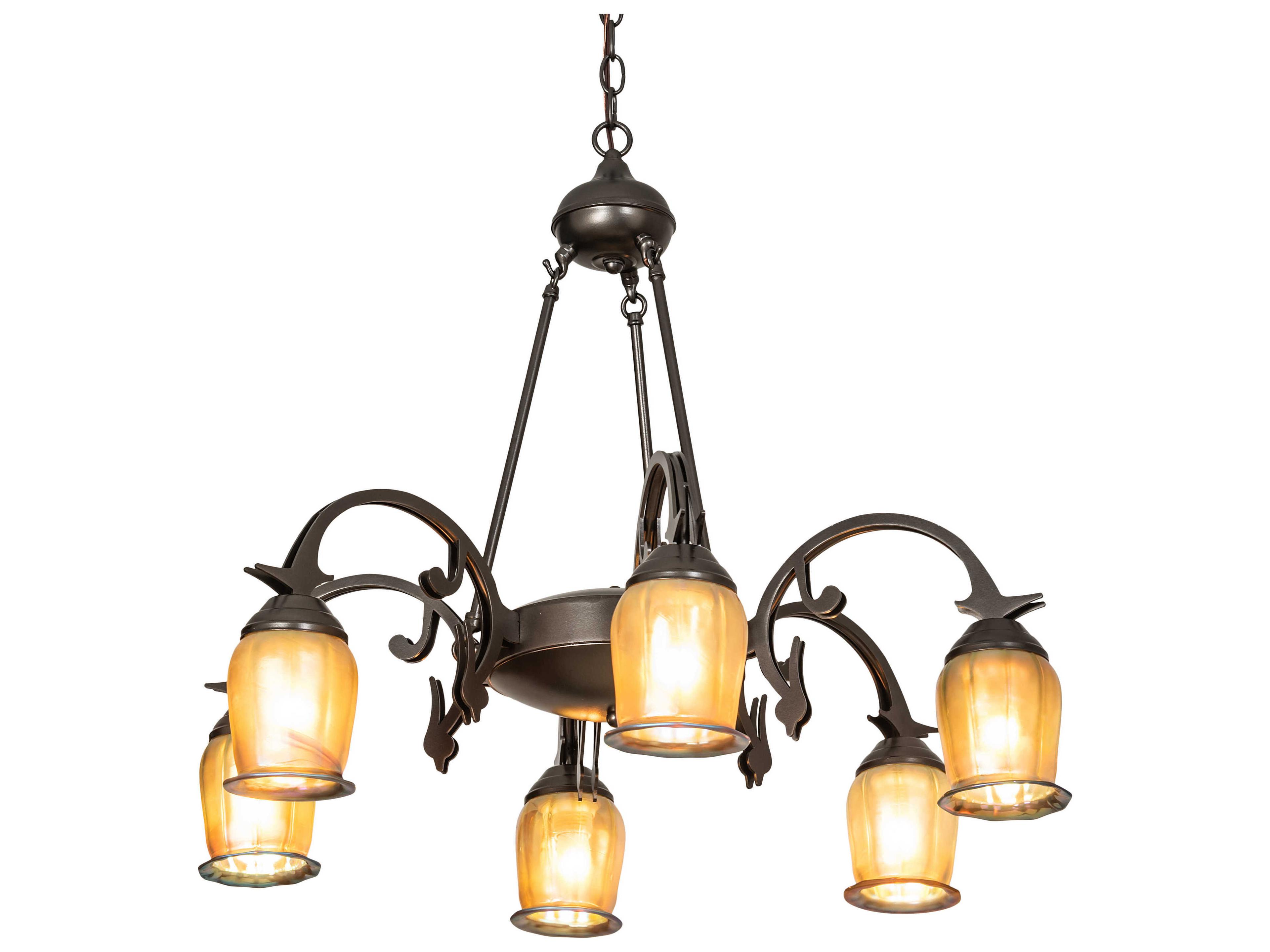 Revival 6-Light Oil Rubbed Bronze Gold Glass Bell Chandelier