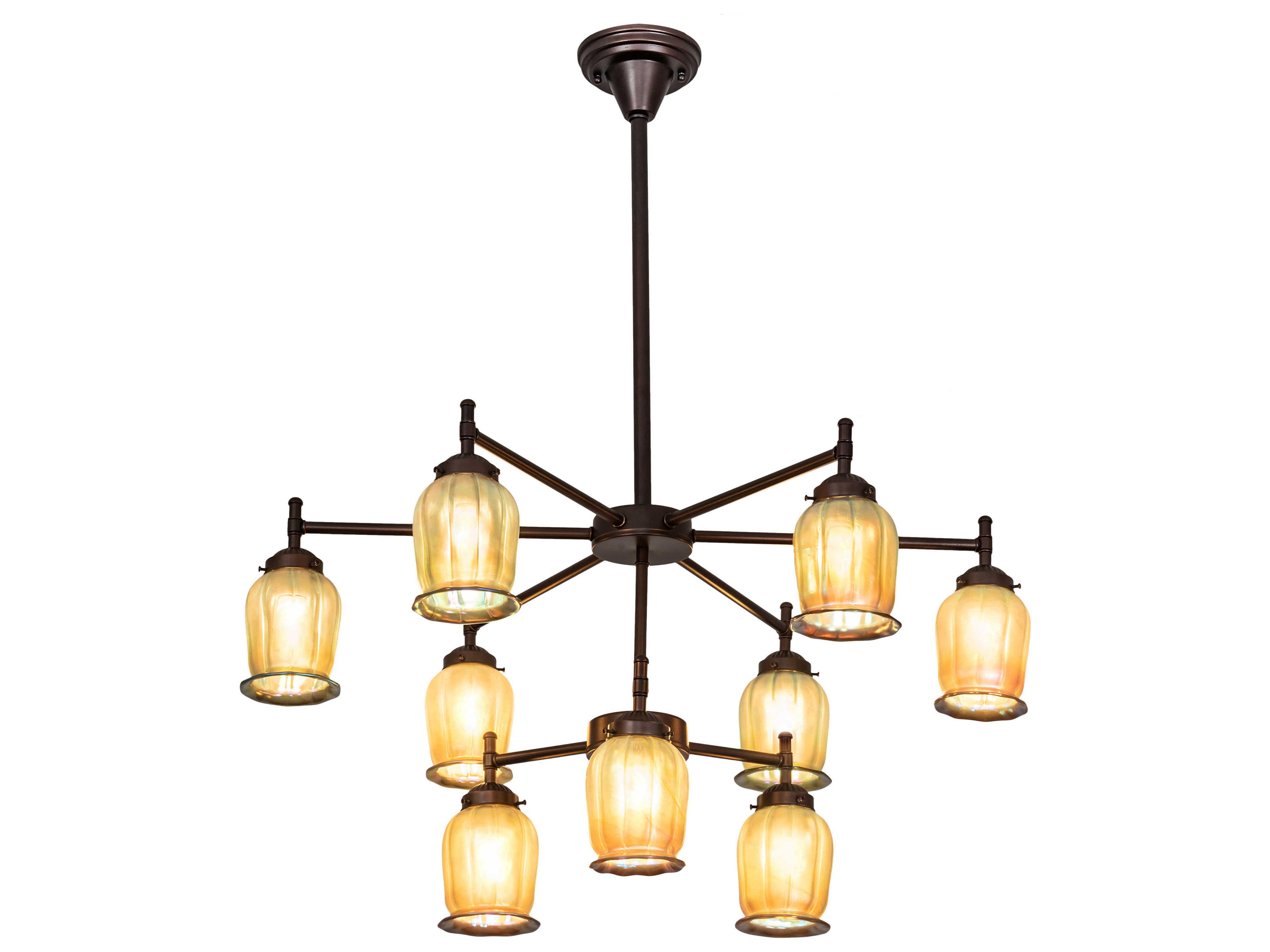 Revival 9-Light Mahogany Bronze Gold Glass Bell Tiered Chandelier