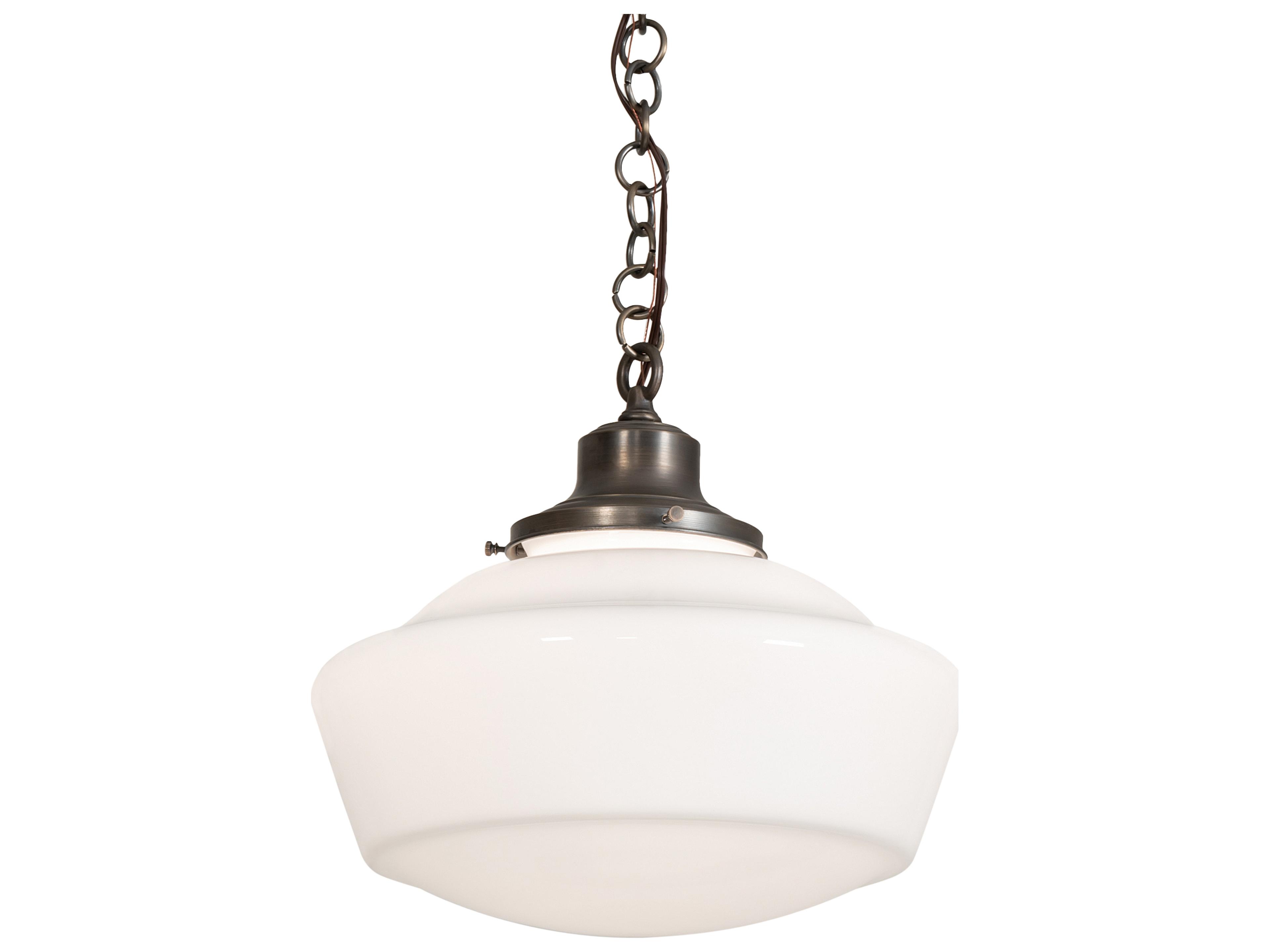 Revival Schoolhouse 1-Light Antique Brass White Glass Pendant