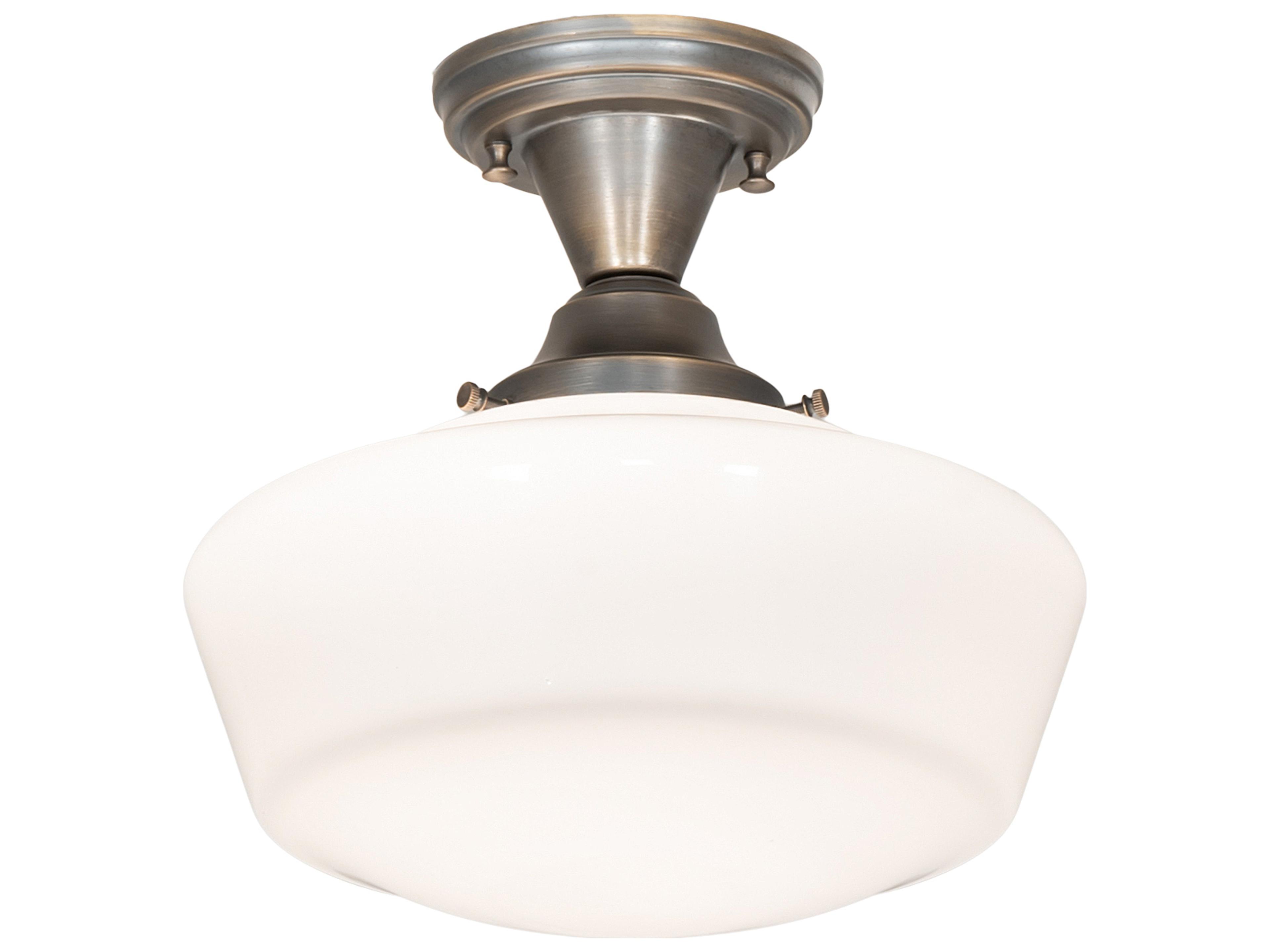 Revival Schoolhouse 1-Light Antique Brass White Glass Semi Flush Mount