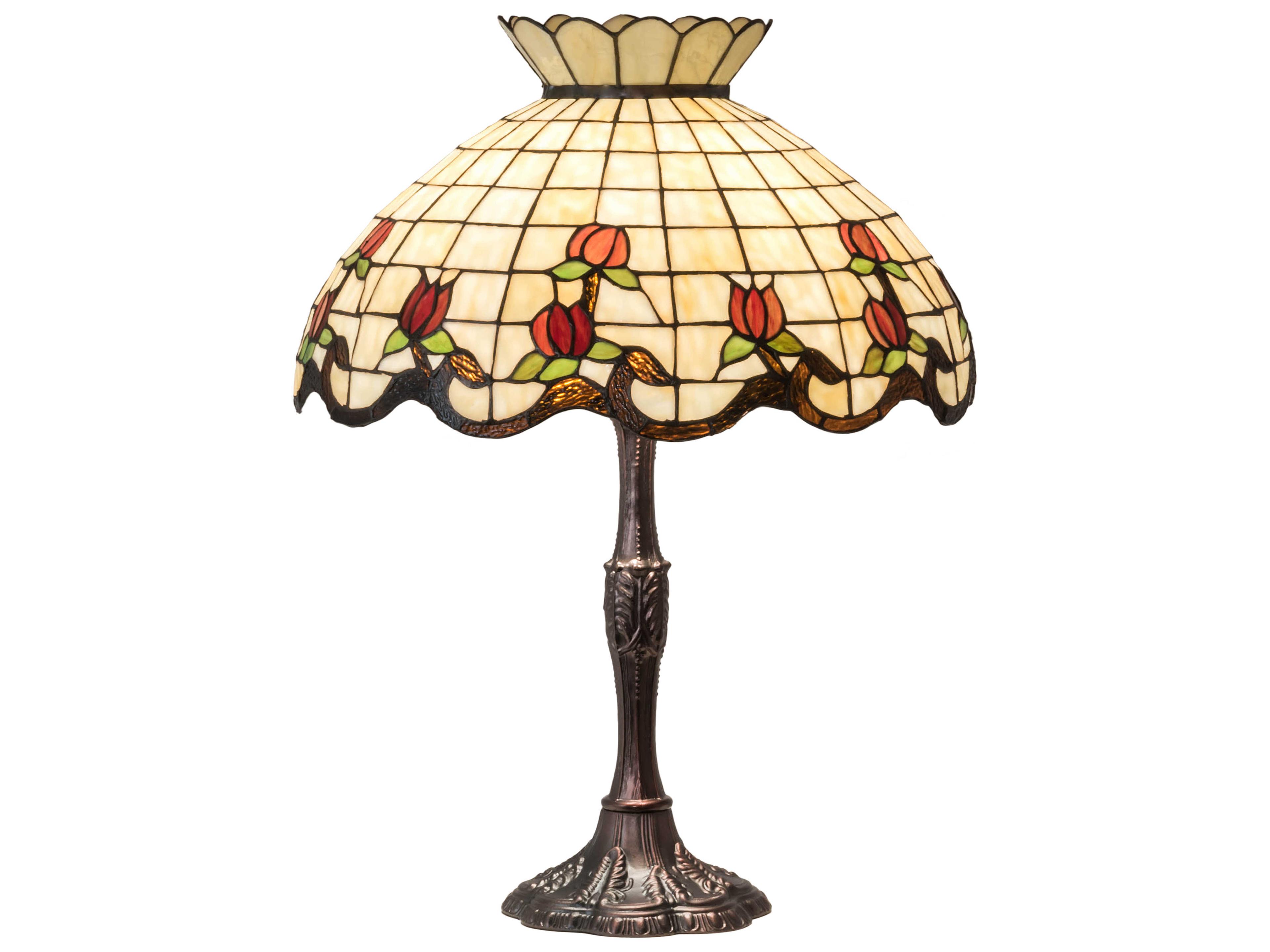 Roseborder Glass Tiffany Mahogany Bronze Buffet Lamp