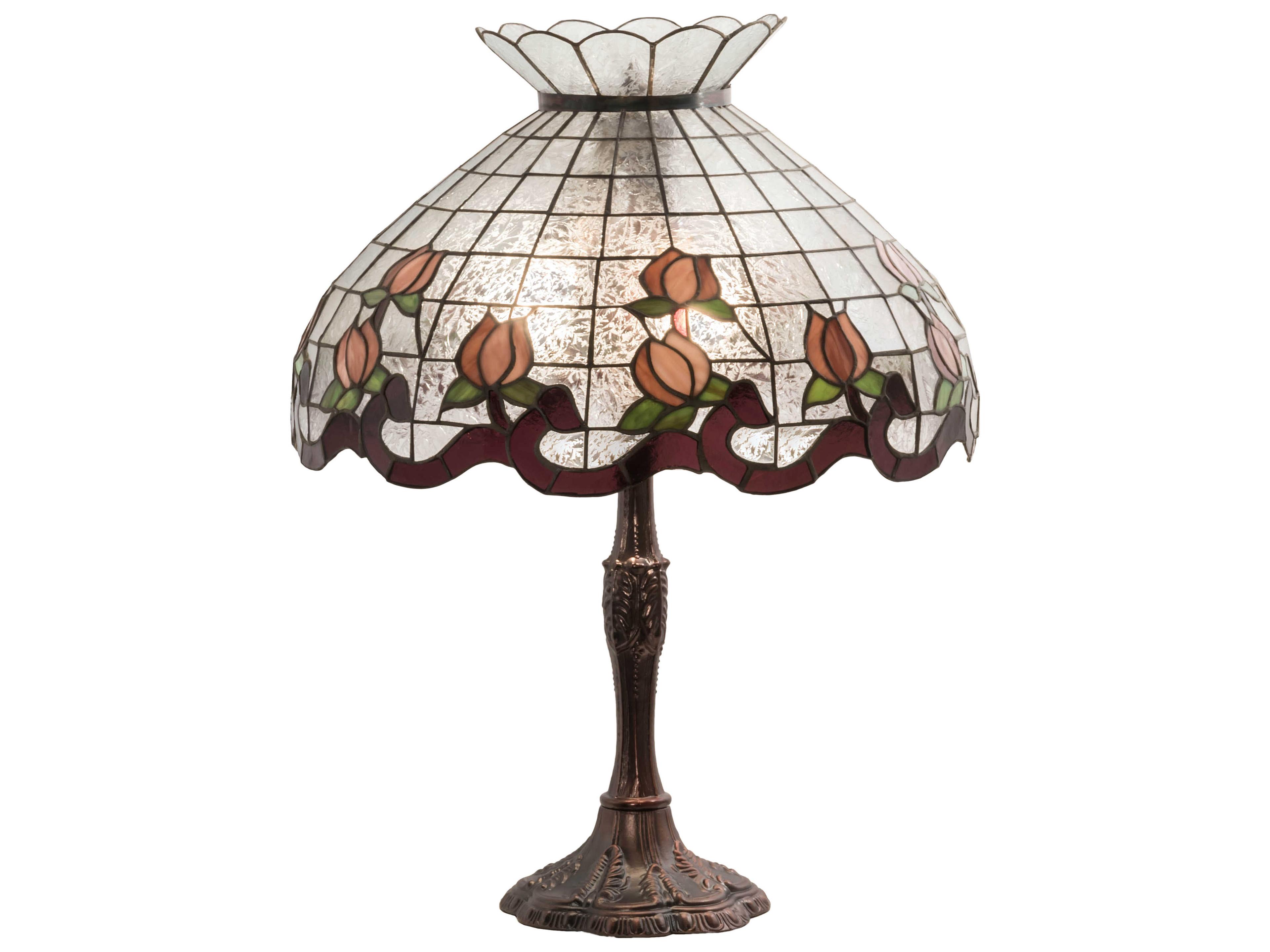 Roseborder Glass Tiffany Mahogany Bronze Buffet Lamp