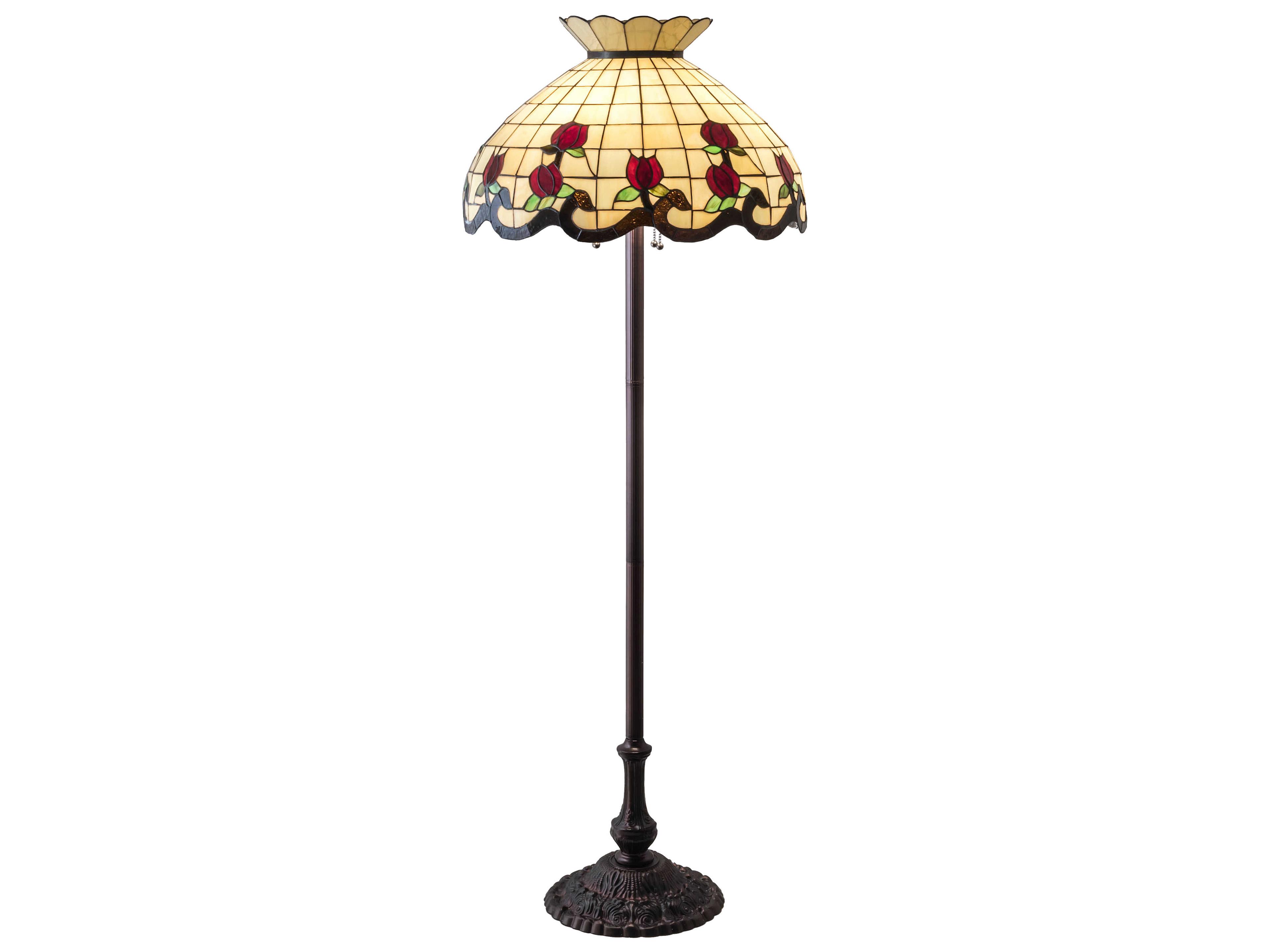 Roseborder Glass Tiffany Mahogany Bronze Floor Lamp