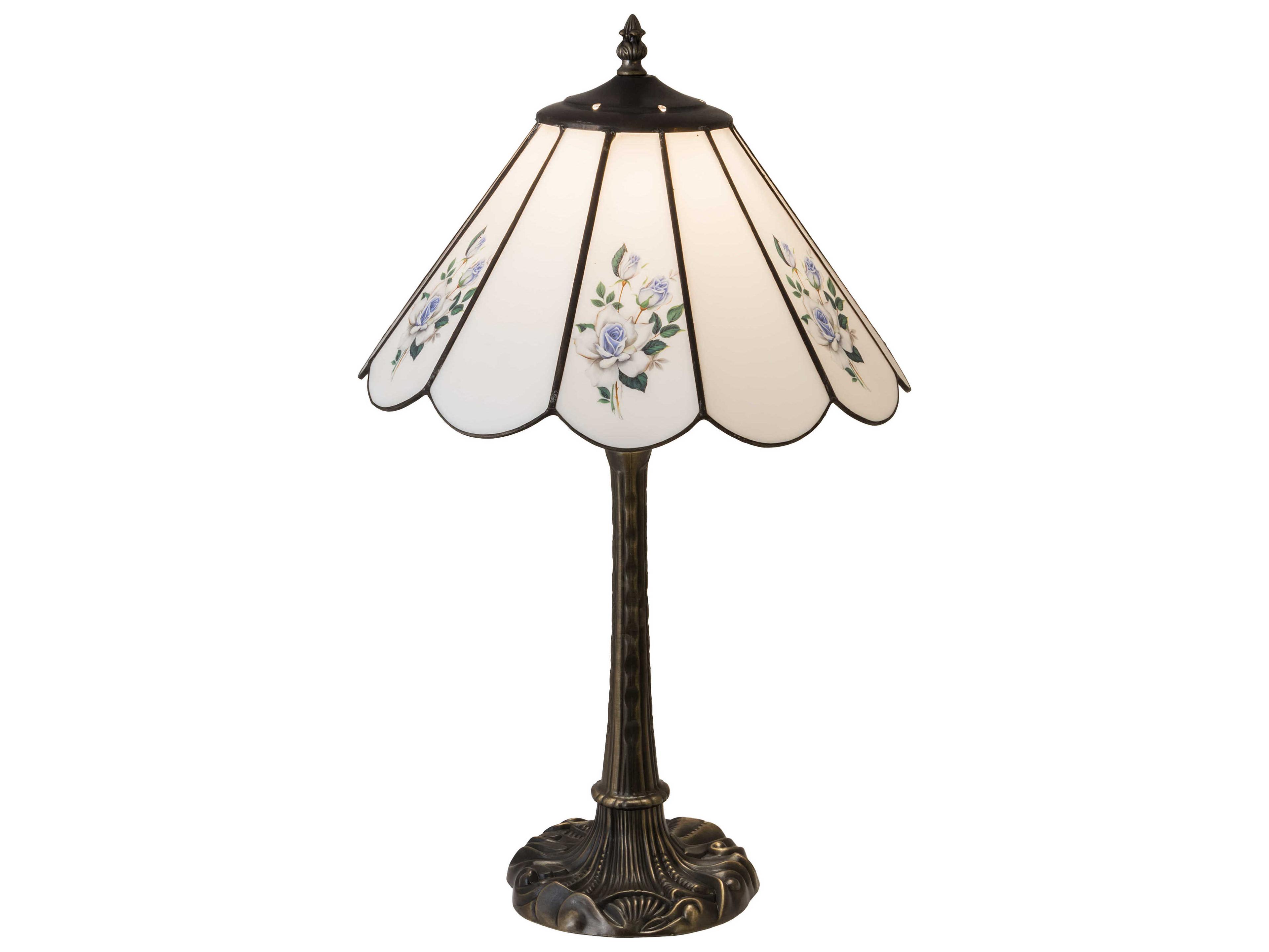 Roses Glass Green Blue White Table Lamp