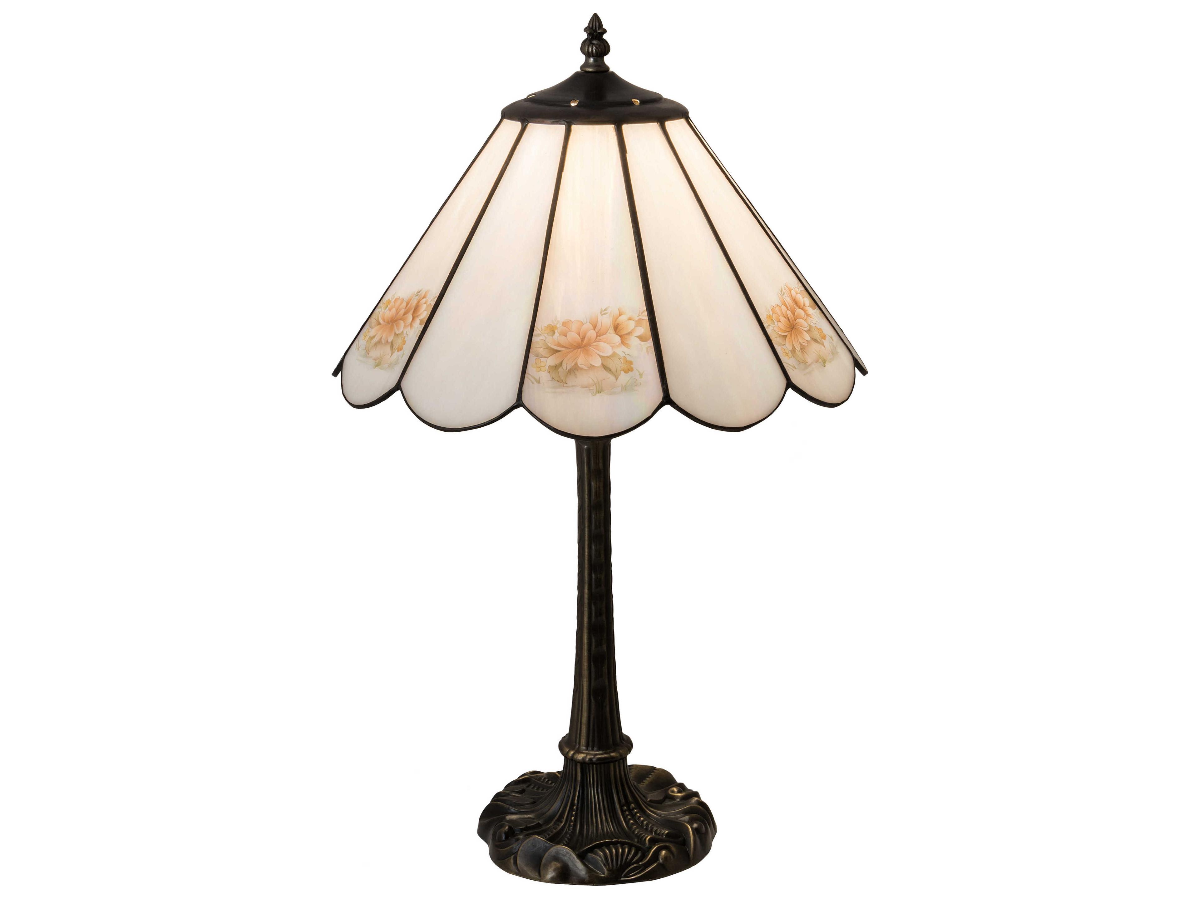Roses Glass Coral Green Beige White Off Table Lamp