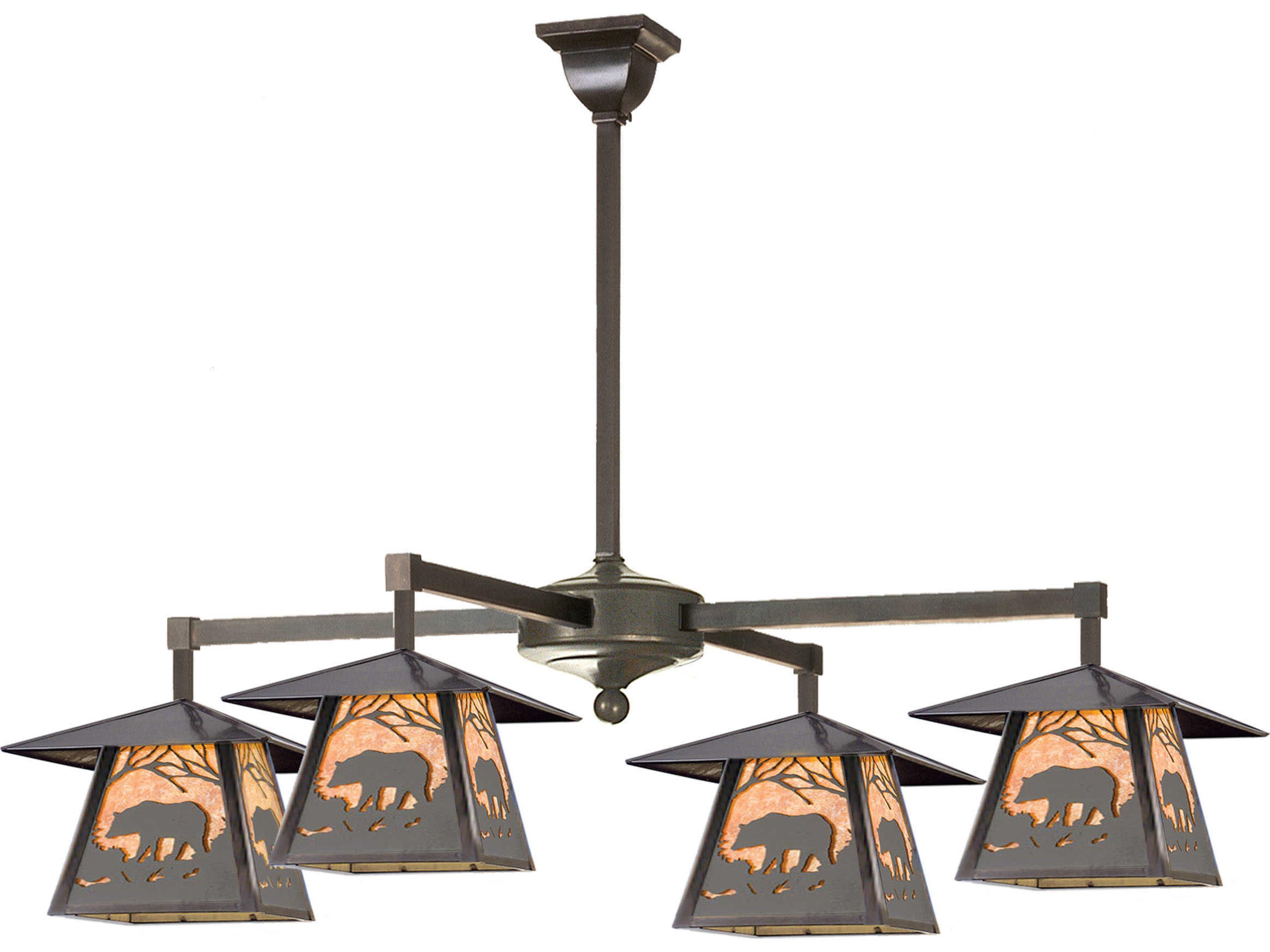 Bear At Dawn 3-Light Bronze Lantern Chandelier