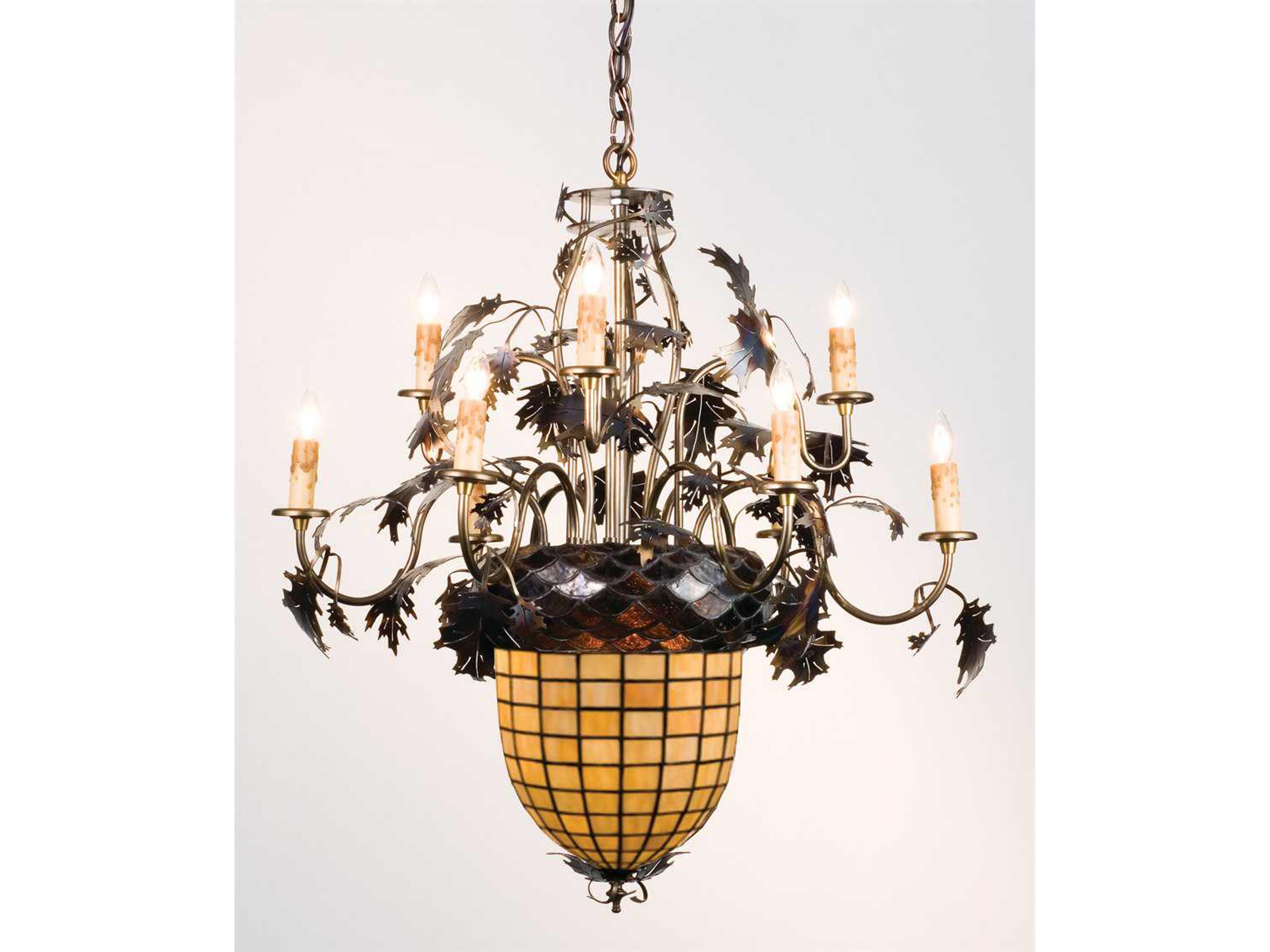 Greenbriar Oak 2-Light Bronze Glass Tiffany Chandelier