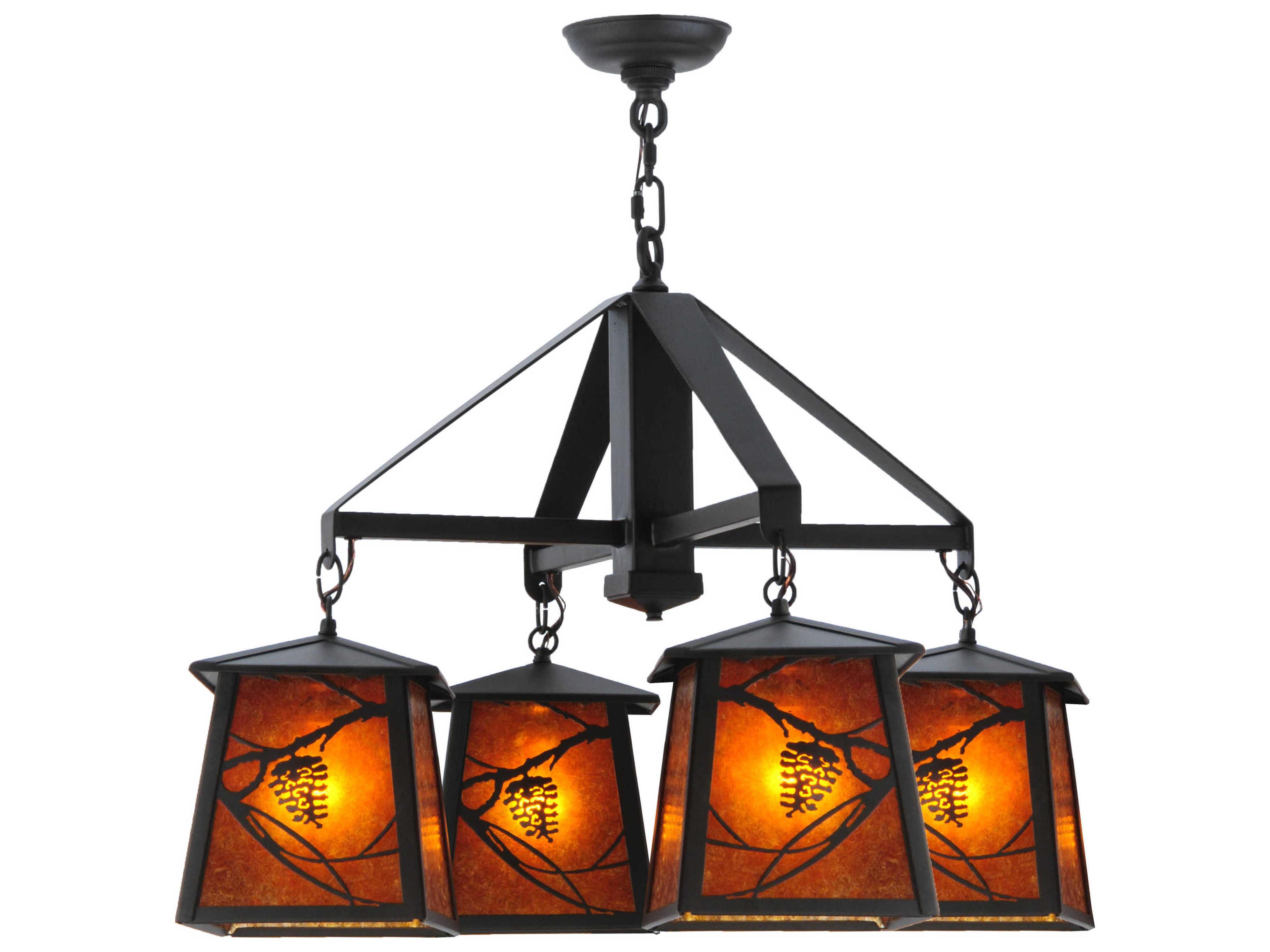Whispering Pines 4-Light Bronze Glass Lantern Chandelier