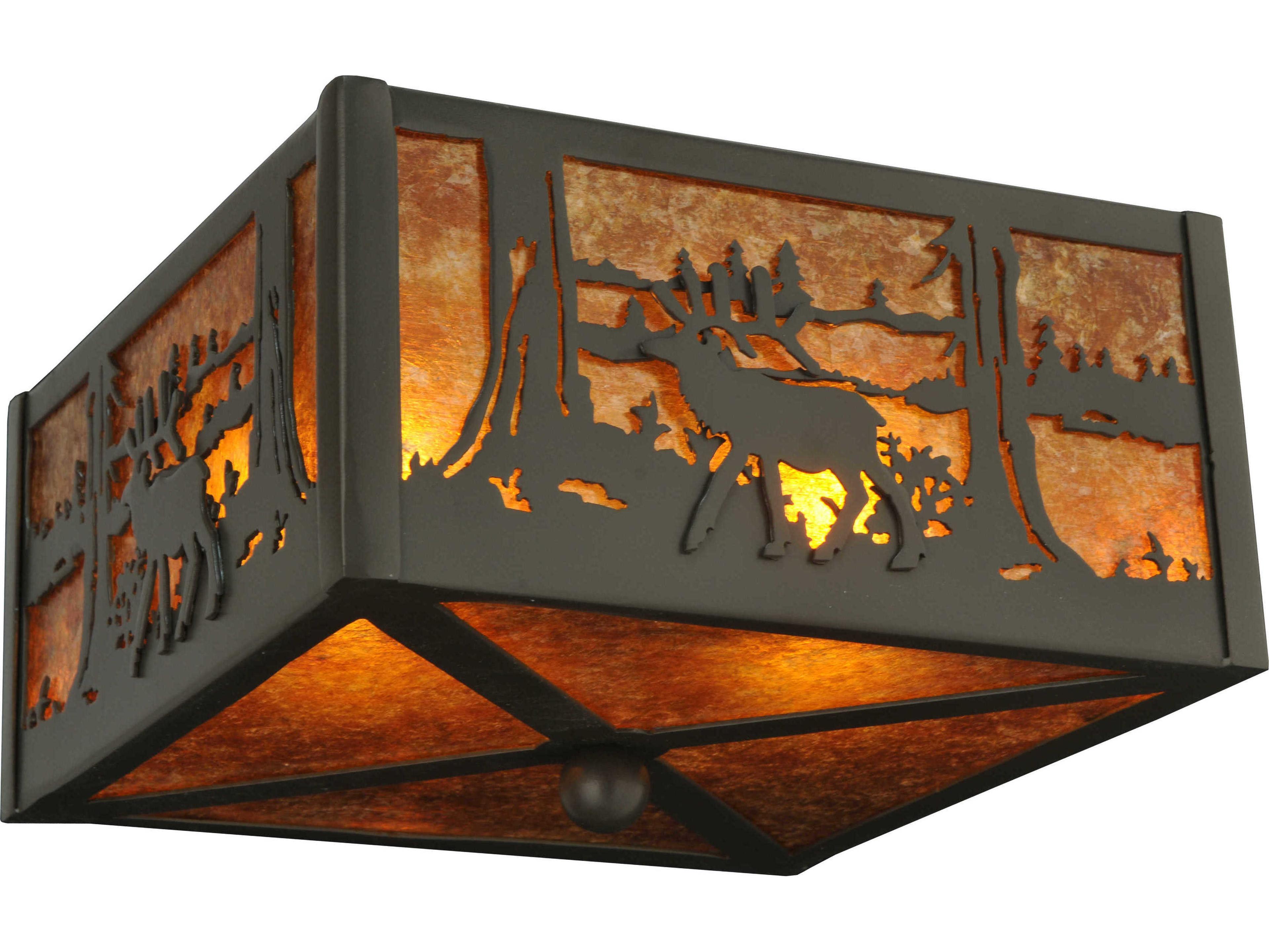 Elk At Lake 2-light Flush Mount Light
